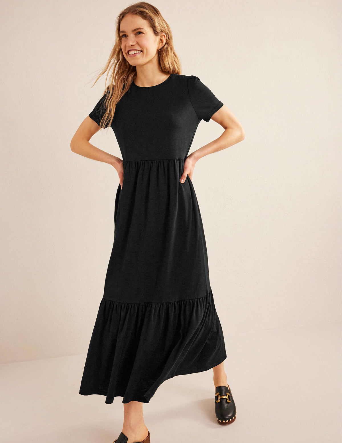 Emma Tiered Jersey Midi Dress-Black - Image 1