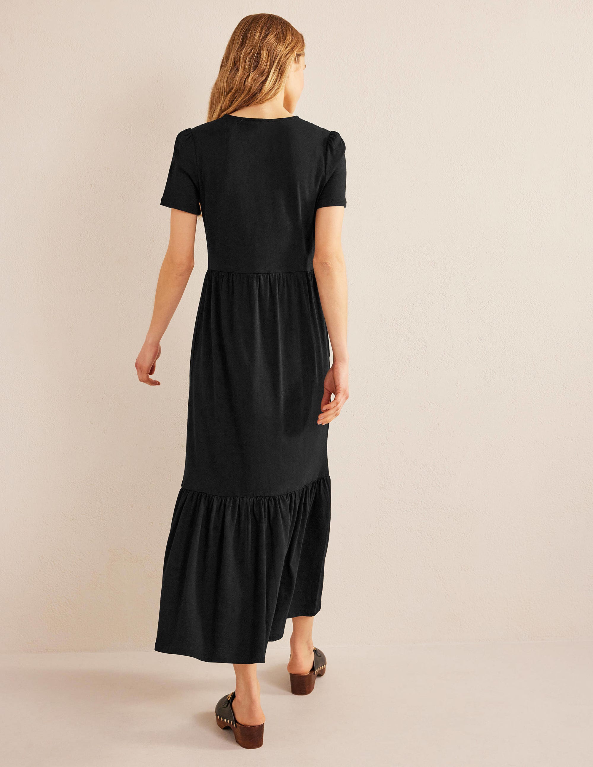 Emma Tiered Jersey Midi Dress-Black - Image 3
