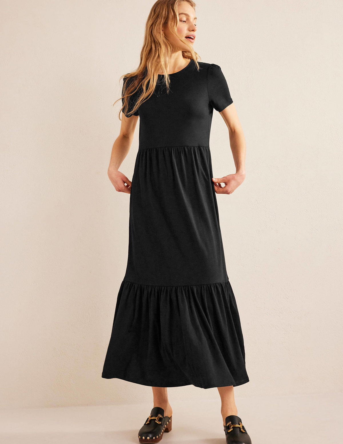 Emma Tiered Jersey Midi Dress-Black - Image 4