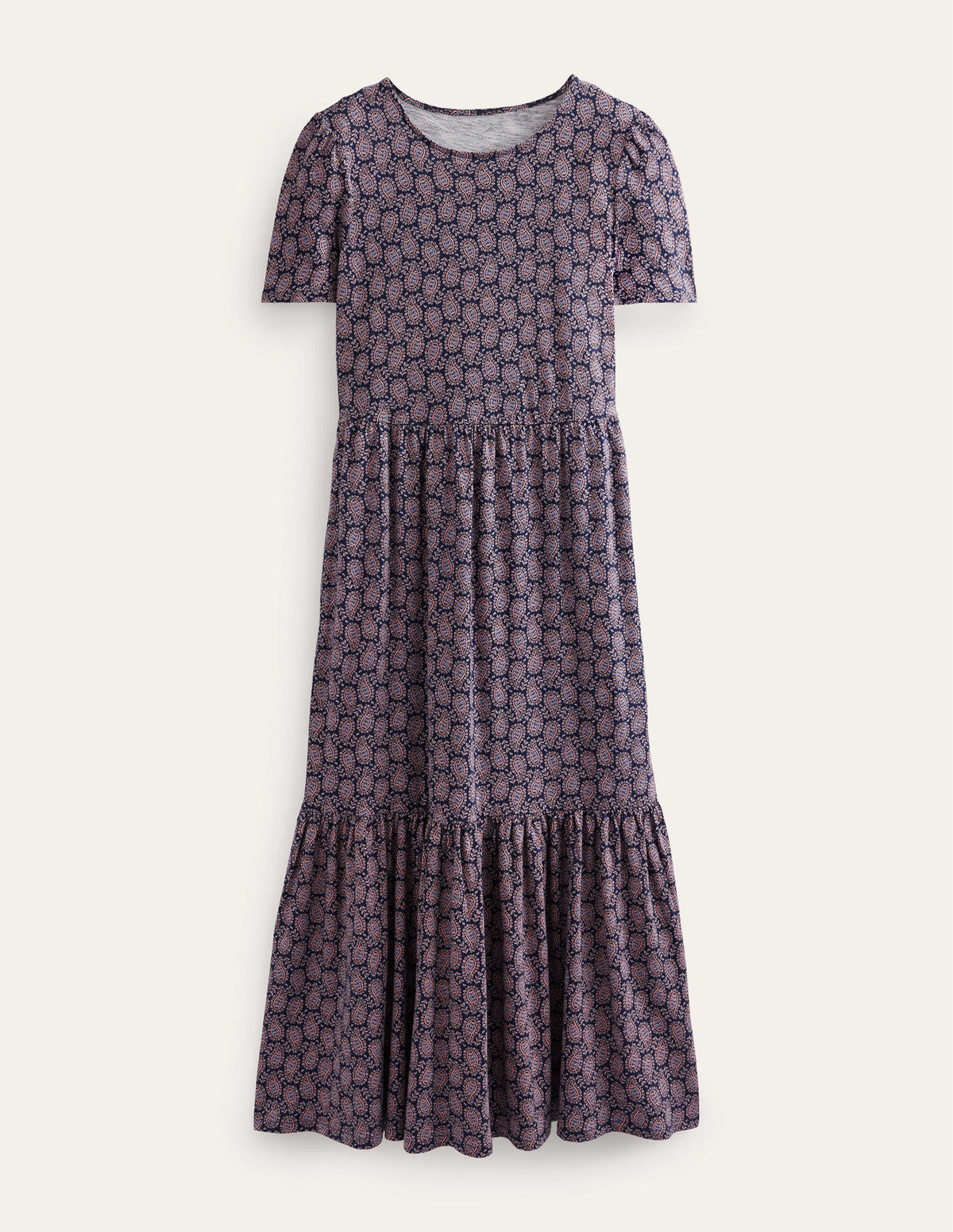 Emma Tiered Jersey Midi Dress-French Navy, Paisley Heart - Image 5