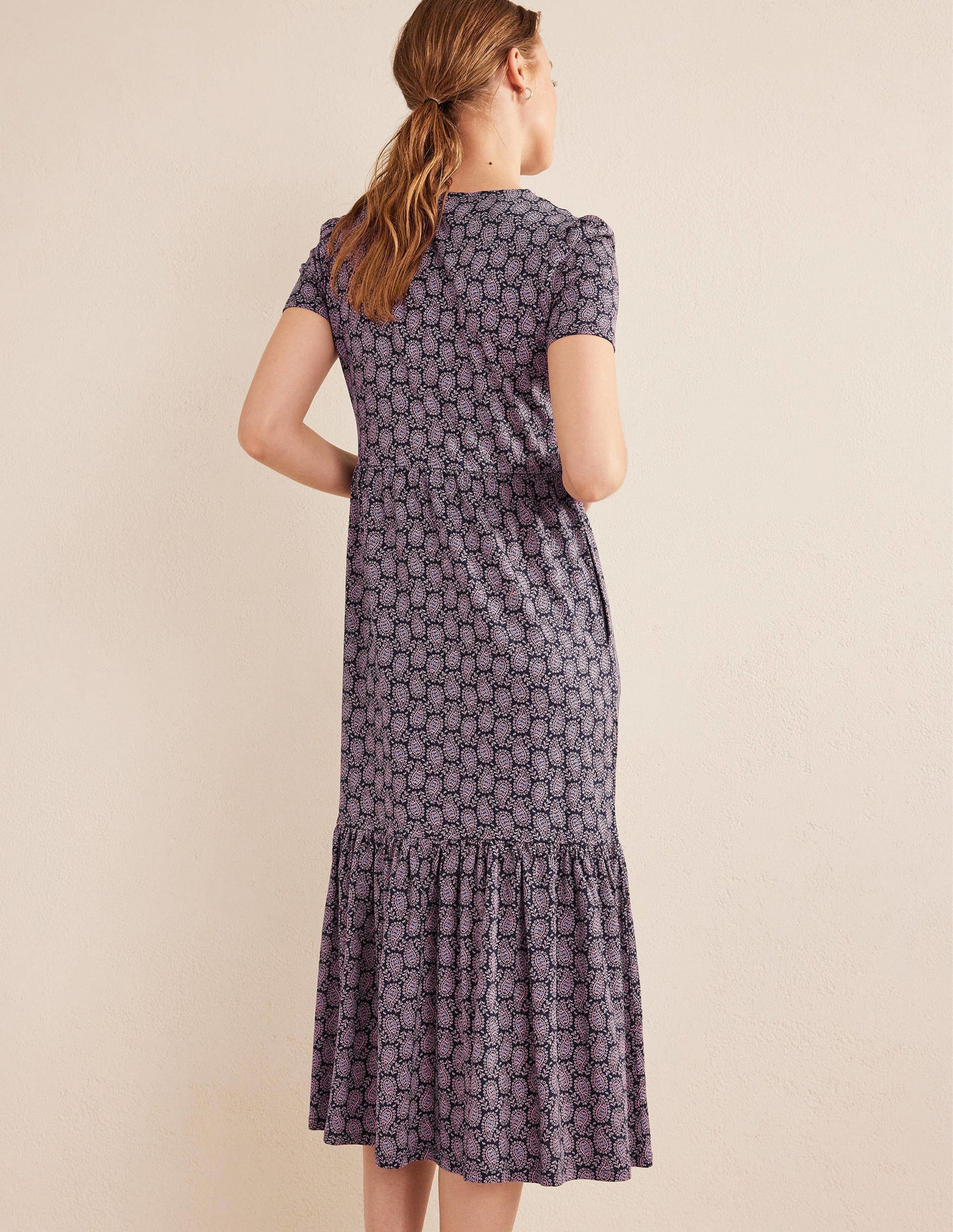 Emma Tiered Jersey Midi Dress-French Navy, Paisley Heart-3