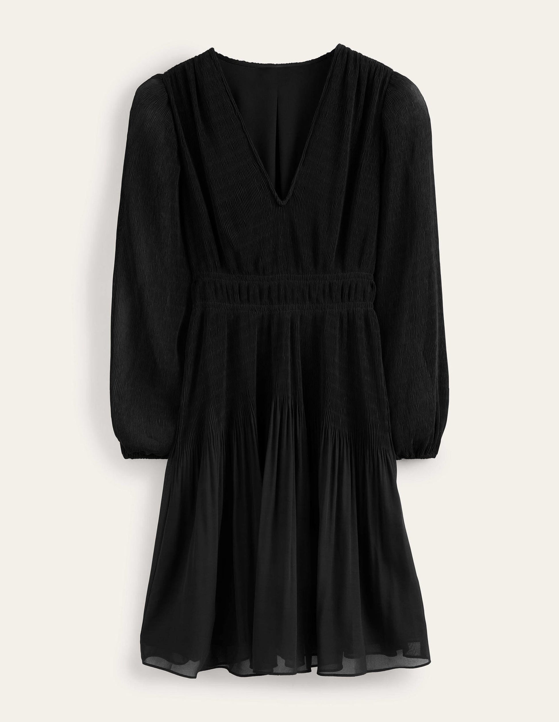 V-neck Plisse Mini Dress-Black-5