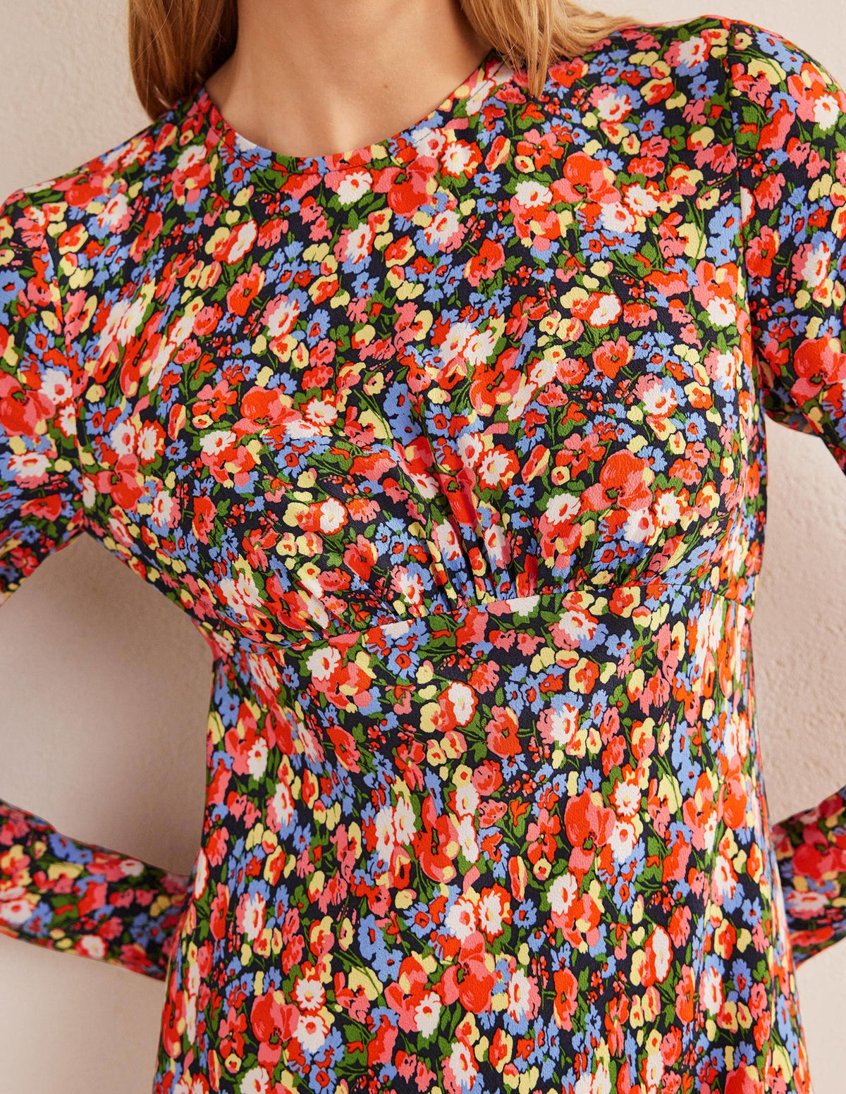 Crew Neck Midi Tea Dress-Multi, Peony Pop - Image 2