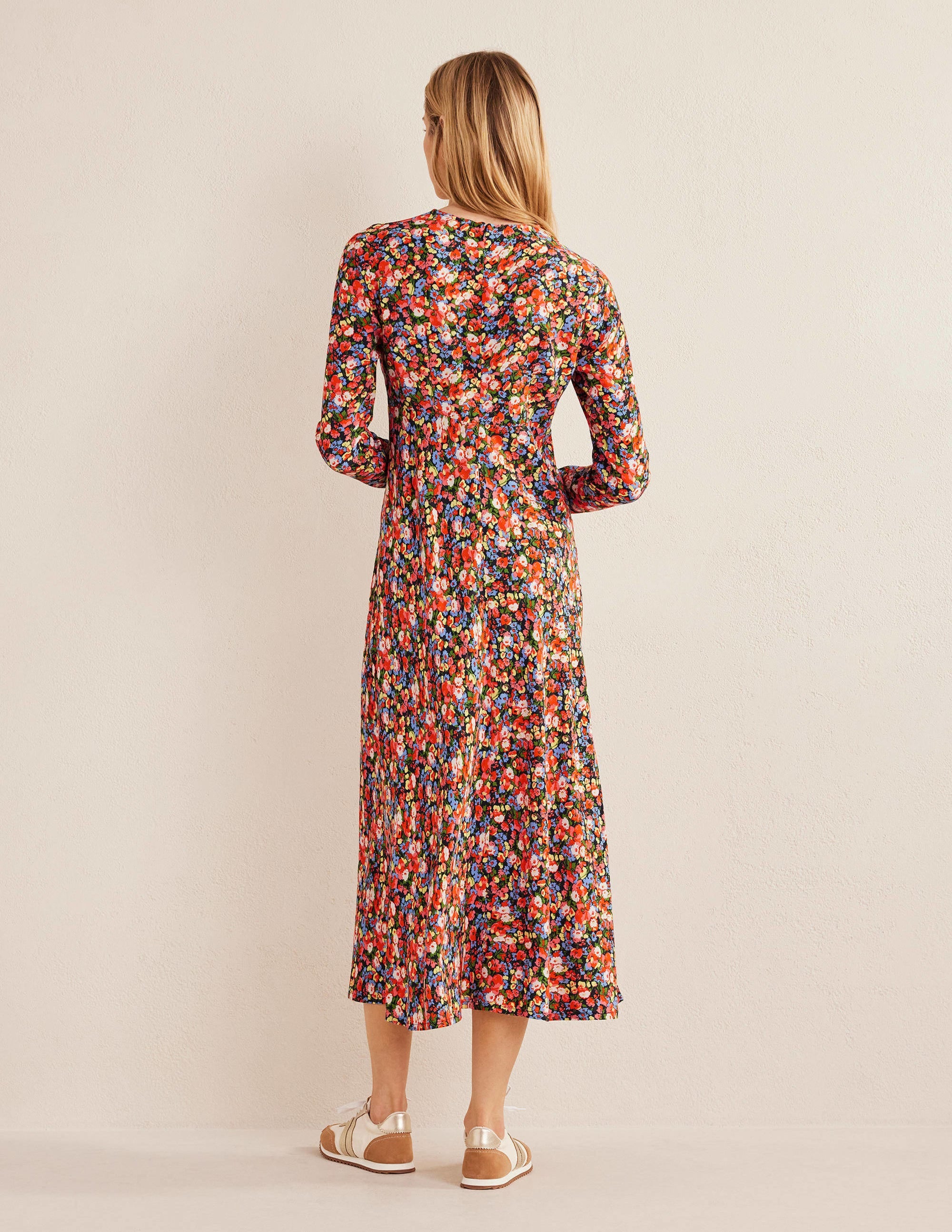 Crew Neck Midi Tea Dress-Multi, Peony Pop - Image 3
