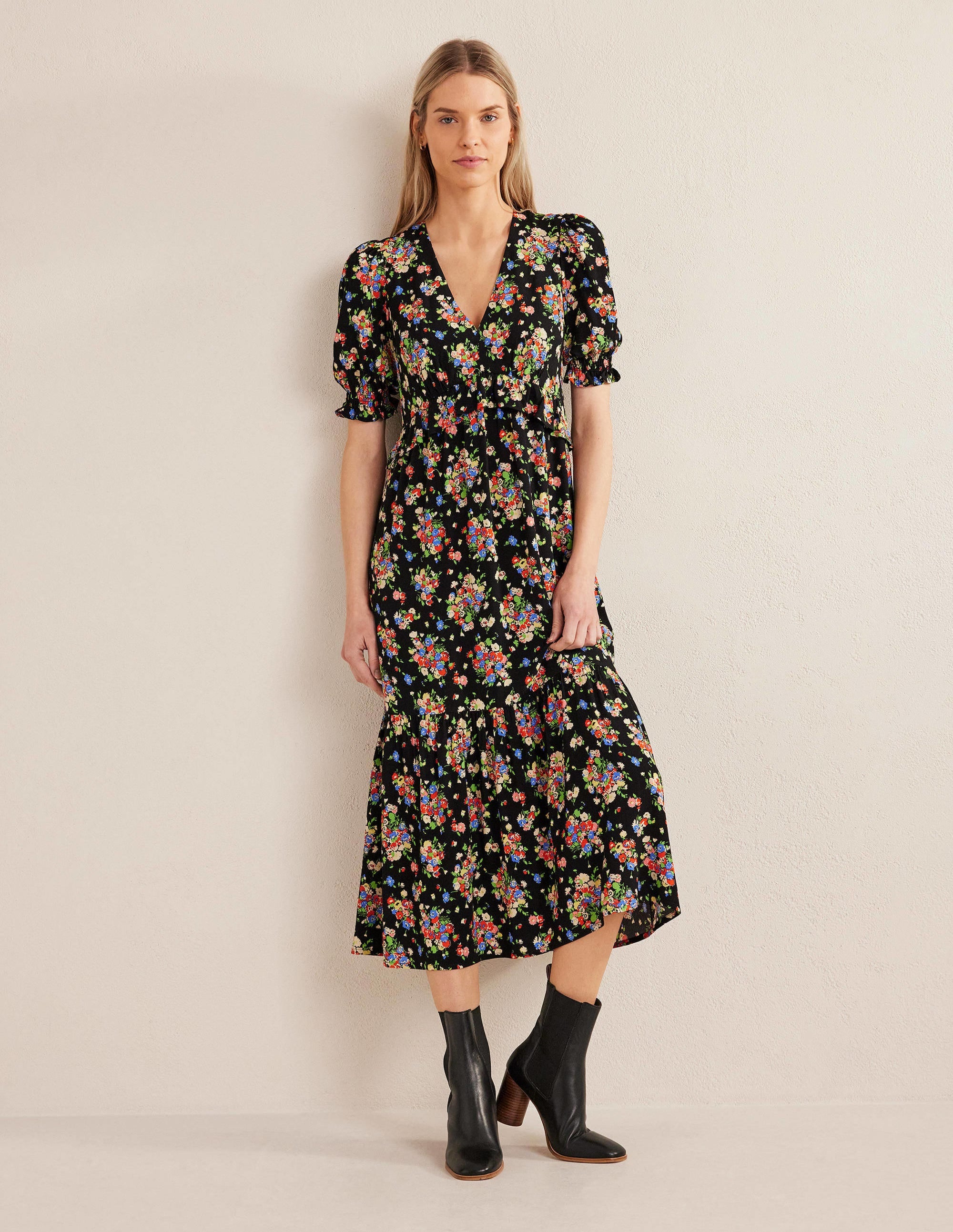Ruffle Detail Midi Tea Dress-Black, Wild Cluster - Image 1