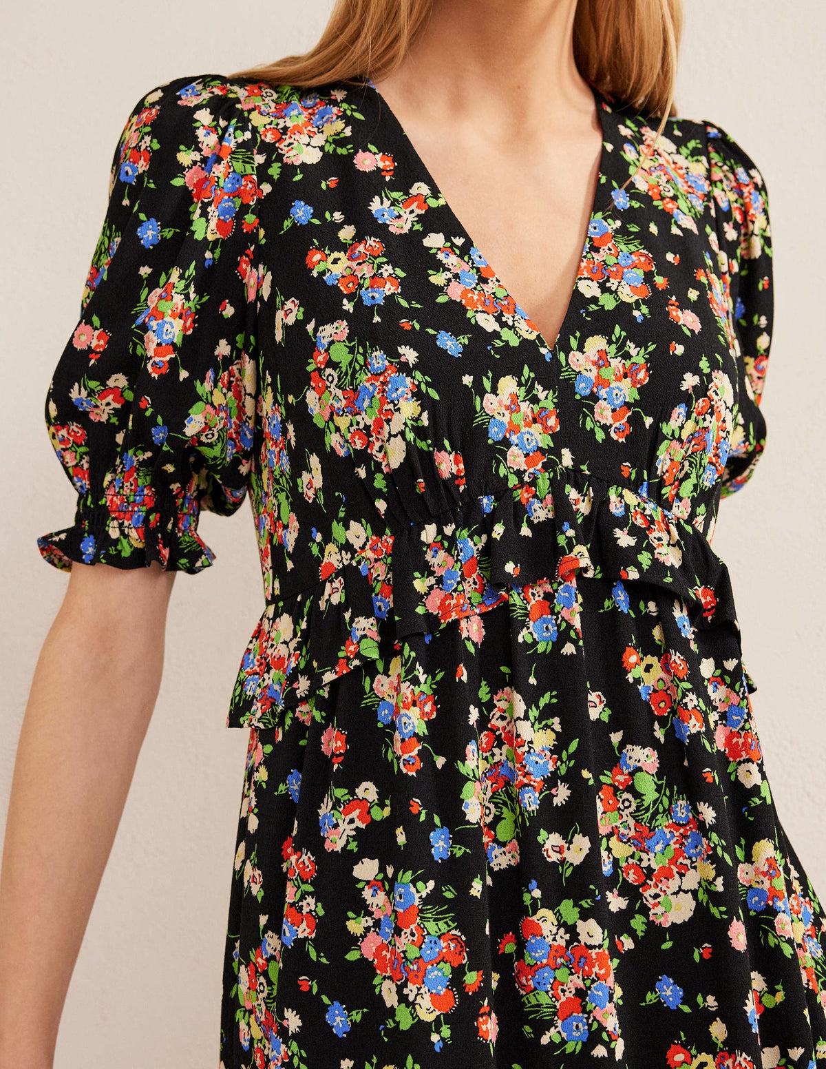 Ruffle Detail Midi Tea Dress-Black, Wild Cluster - Image 2