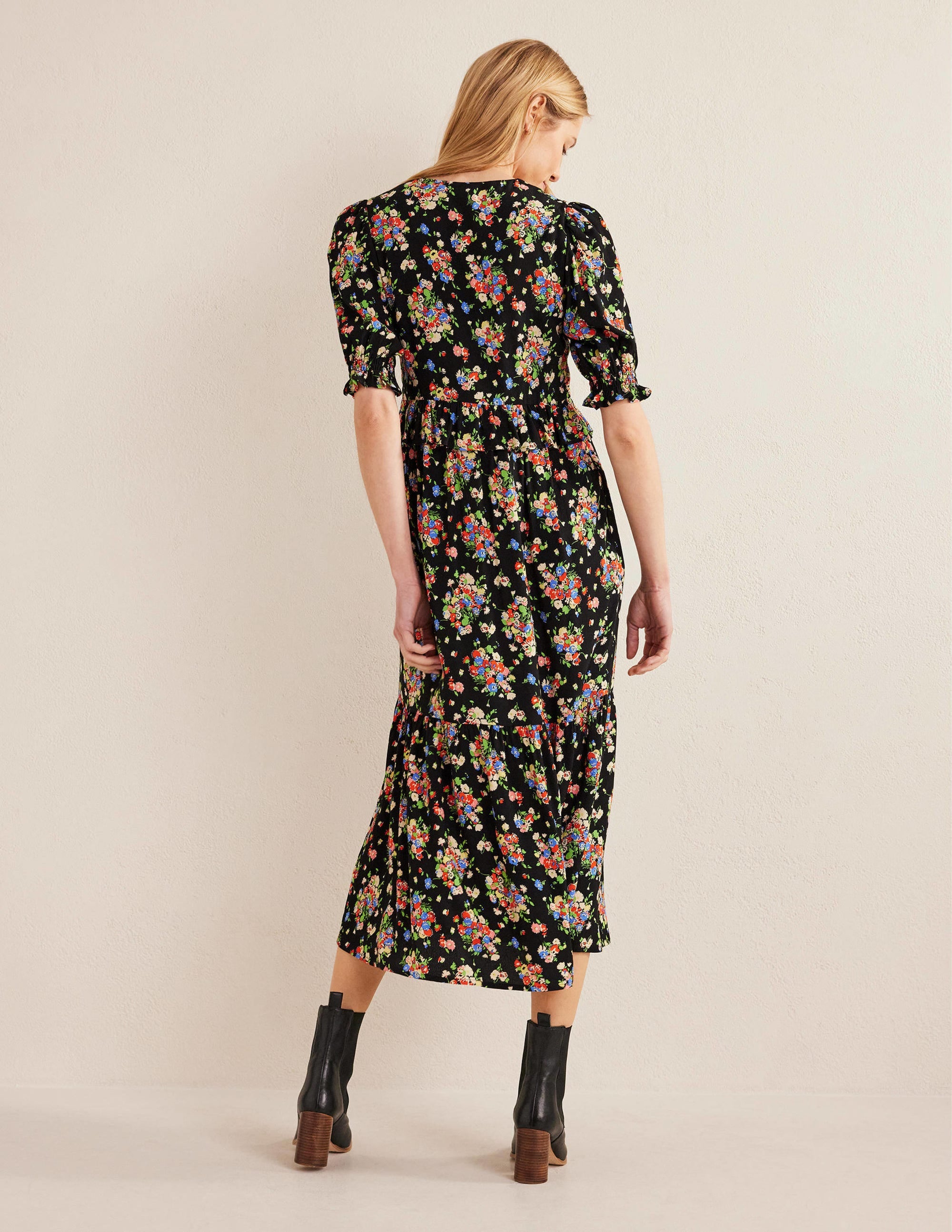 Ruffle Detail Midi Tea Dress-Black, Wild Cluster - Image 3