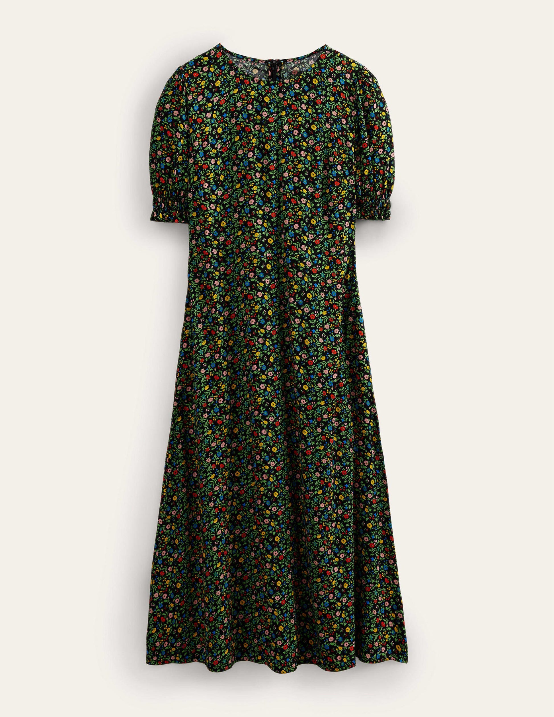Corinne Midi Tea Dress-Black, Petal Foliage-5