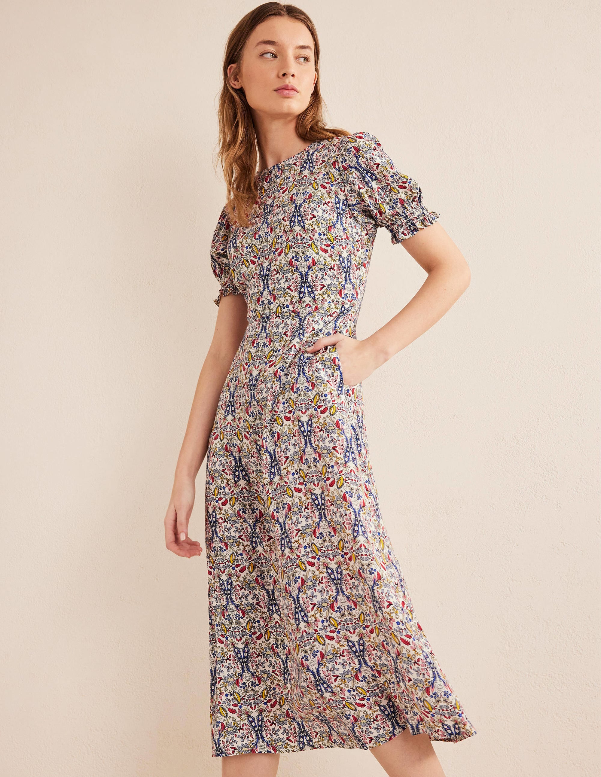 Corinne Midi Tea Dress-Ivory, Exotic Foliage - Image 1