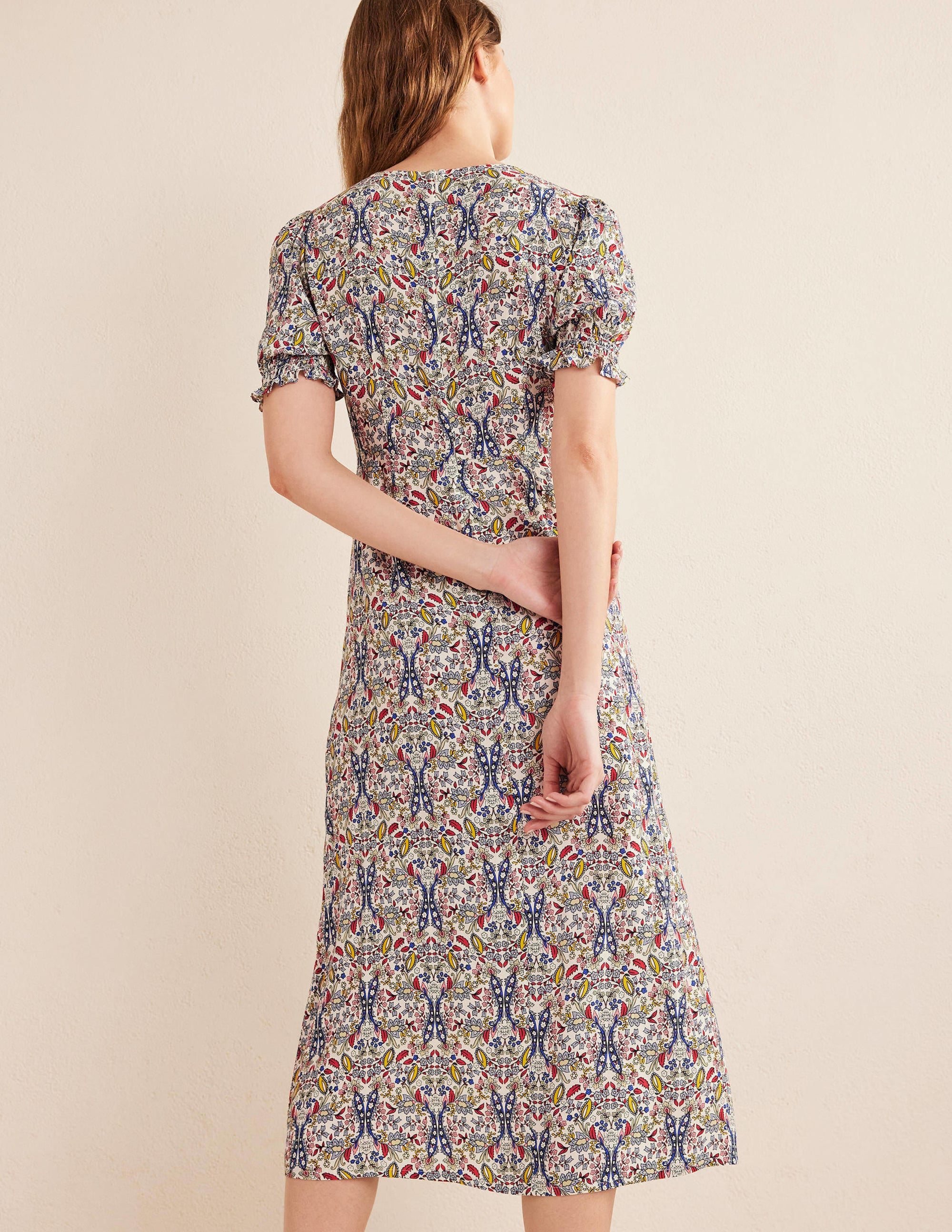 Corinne Midi Tea Dress-Ivory, Exotic Foliage - Image 3