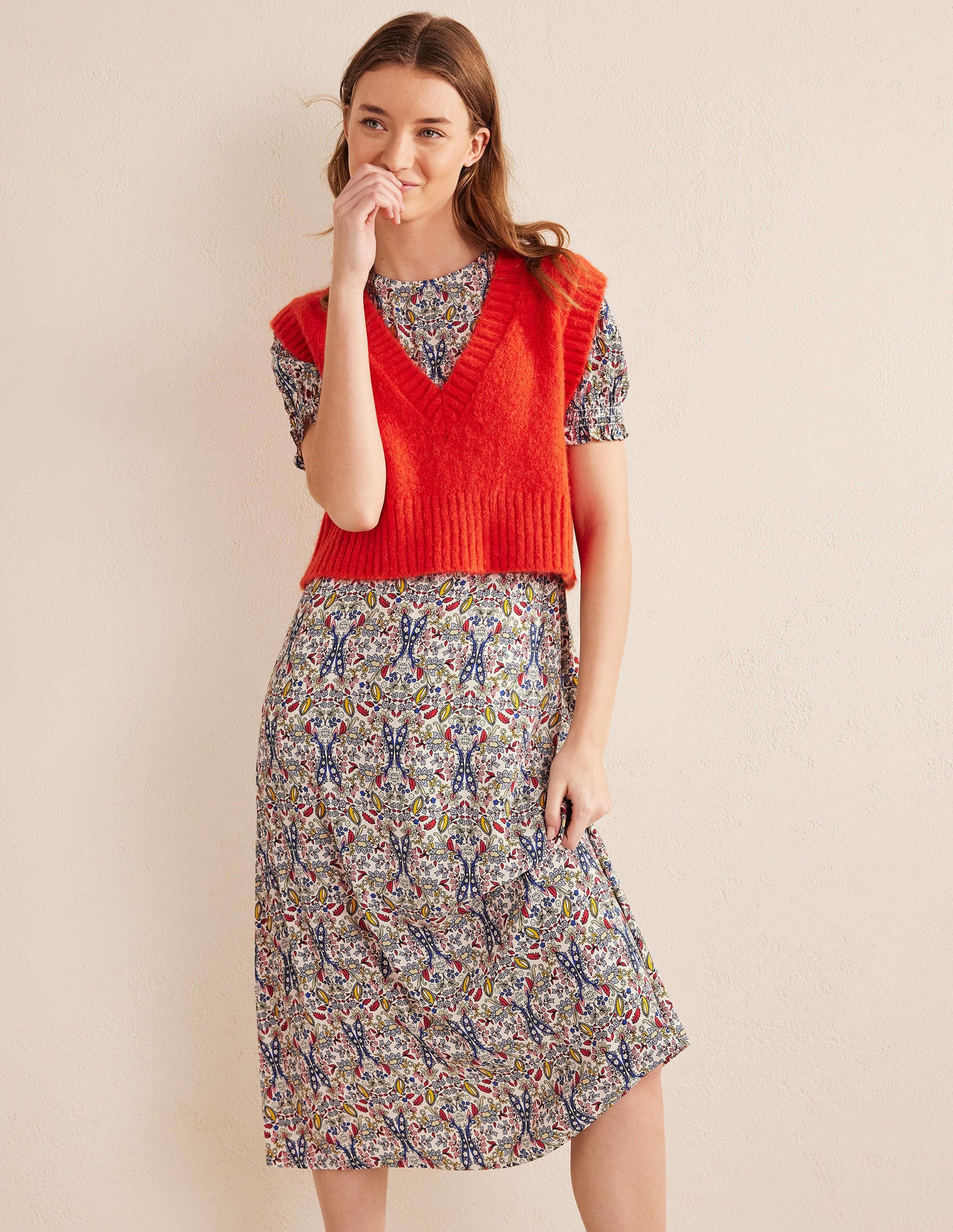 Corinne Midi Tea Dress-Ivory, Exotic Foliage - Image 4