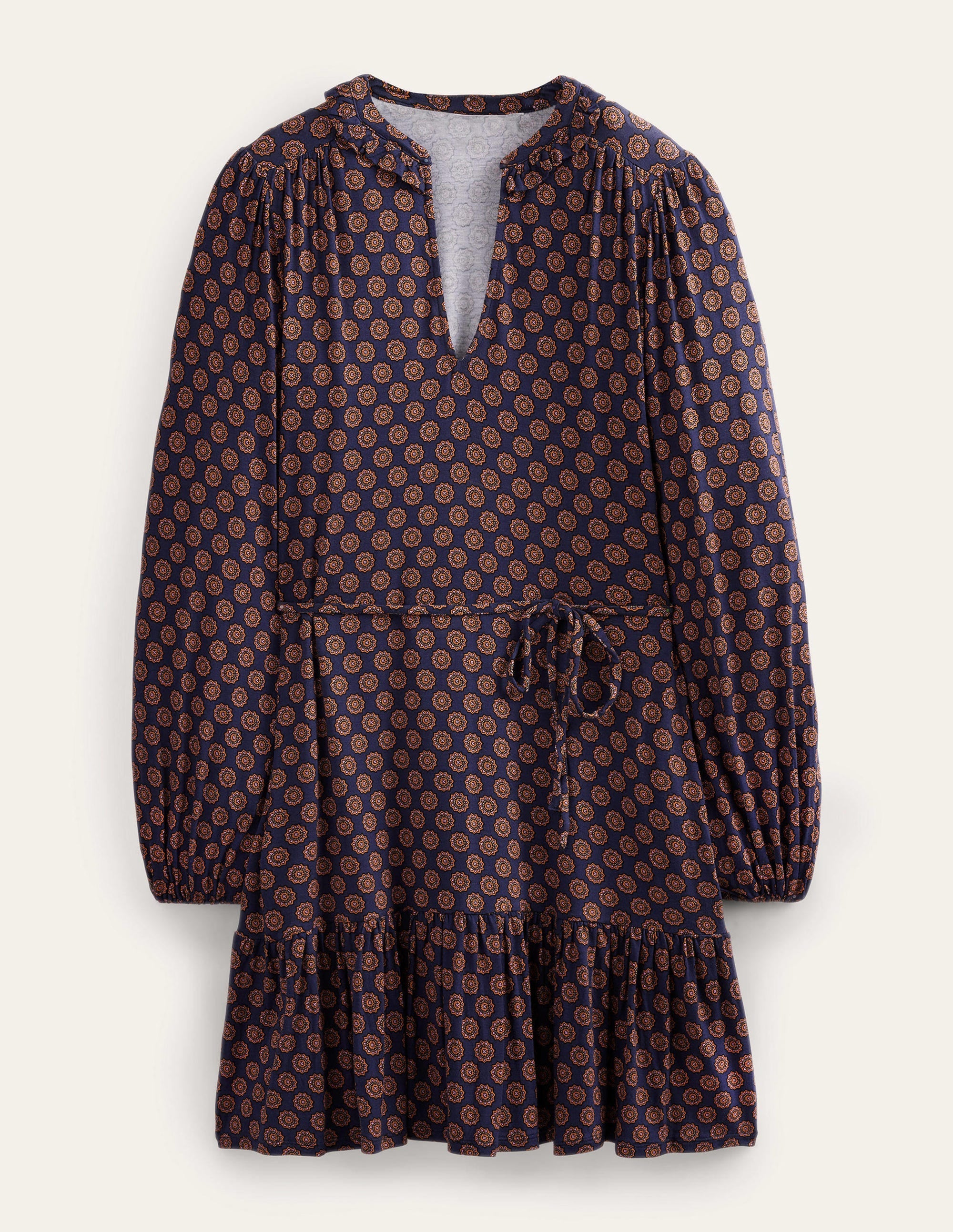 Notch Neck Jersey Dress-French Navy,  Sunflower Geo - Image 5