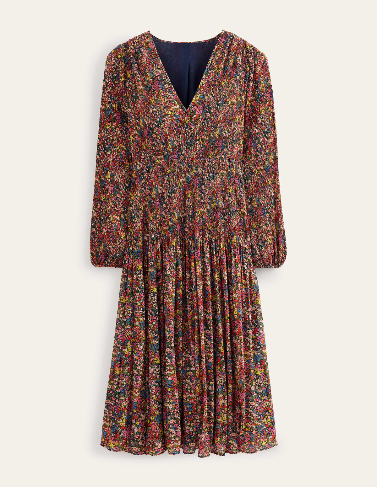V-neck Plisse Midi Dress-Multi, Gardenia Petal - Image 5