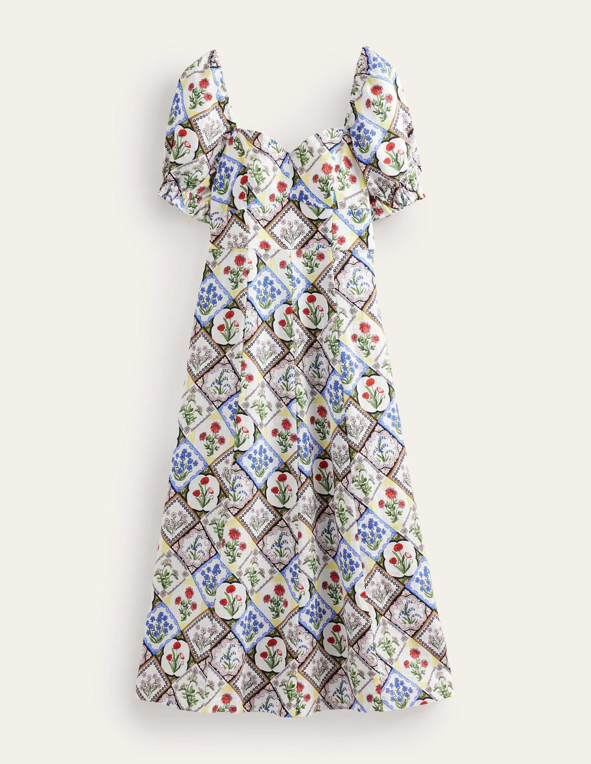 Sweetheart Linen Midi Dress-Ivory, Wild Bluebell-6