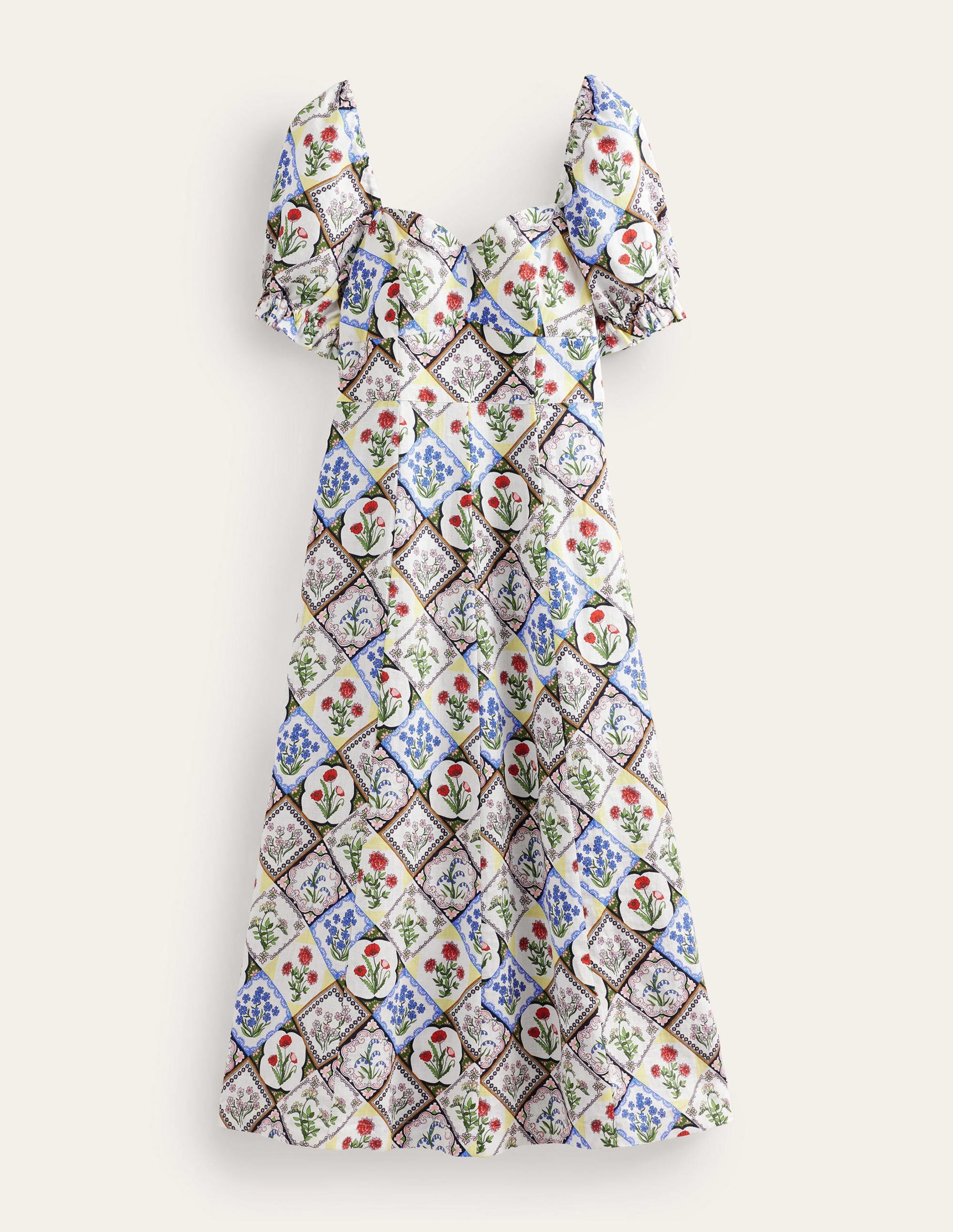 Sweetheart Linen Midi Dress-Ivory, Wild Bluebell - Image 6