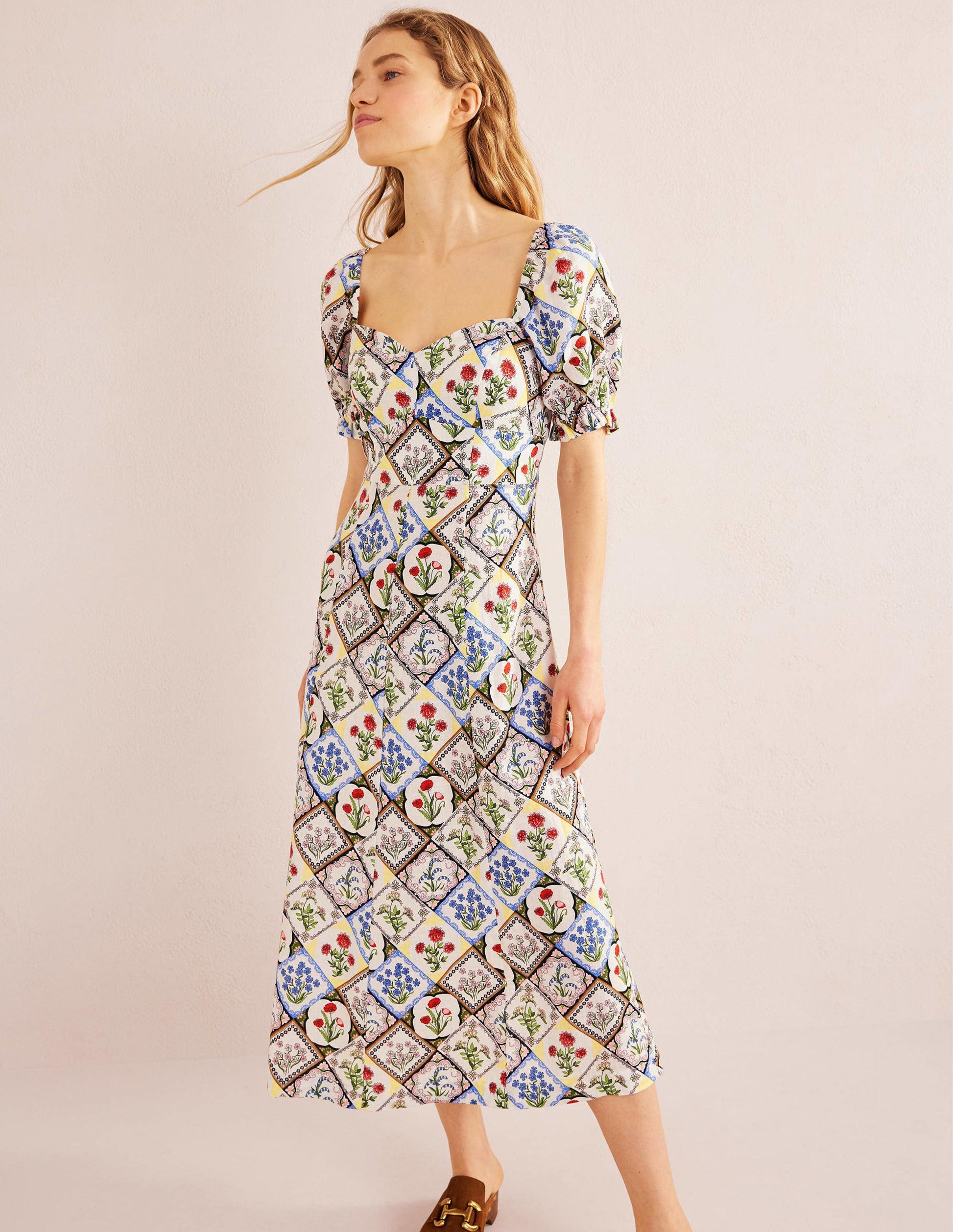 Sweetheart Linen Midi Dress-Ivory, Wild Bluebell-1