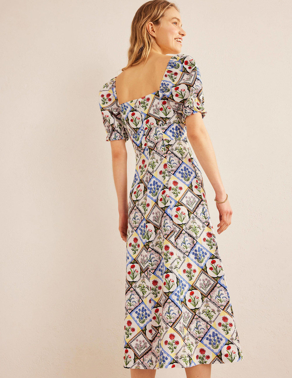 Sweetheart Linen Midi Dress-Ivory, Wild Bluebell-3