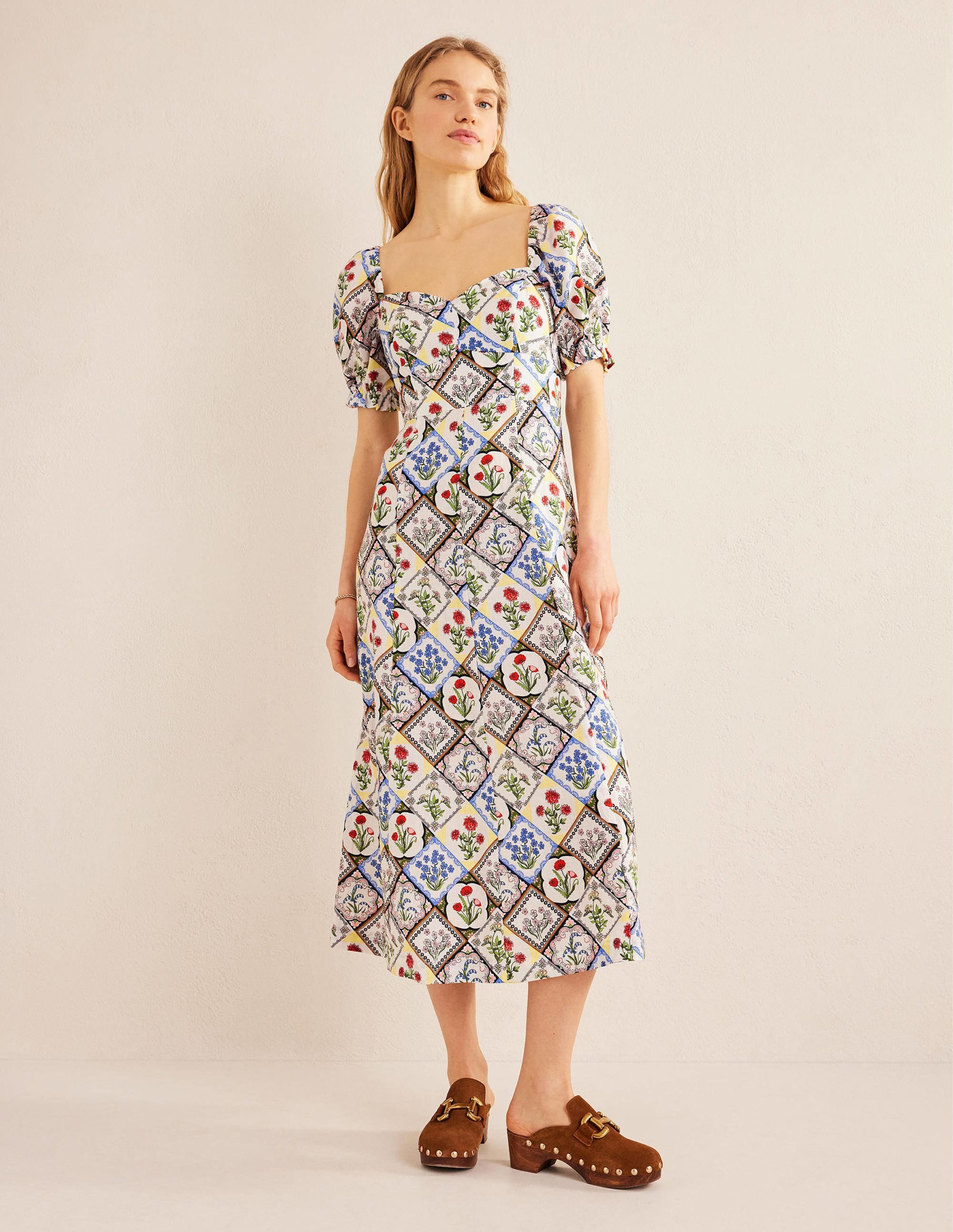 Sweetheart Linen Midi Dress-Ivory, Wild Bluebell - Image 5