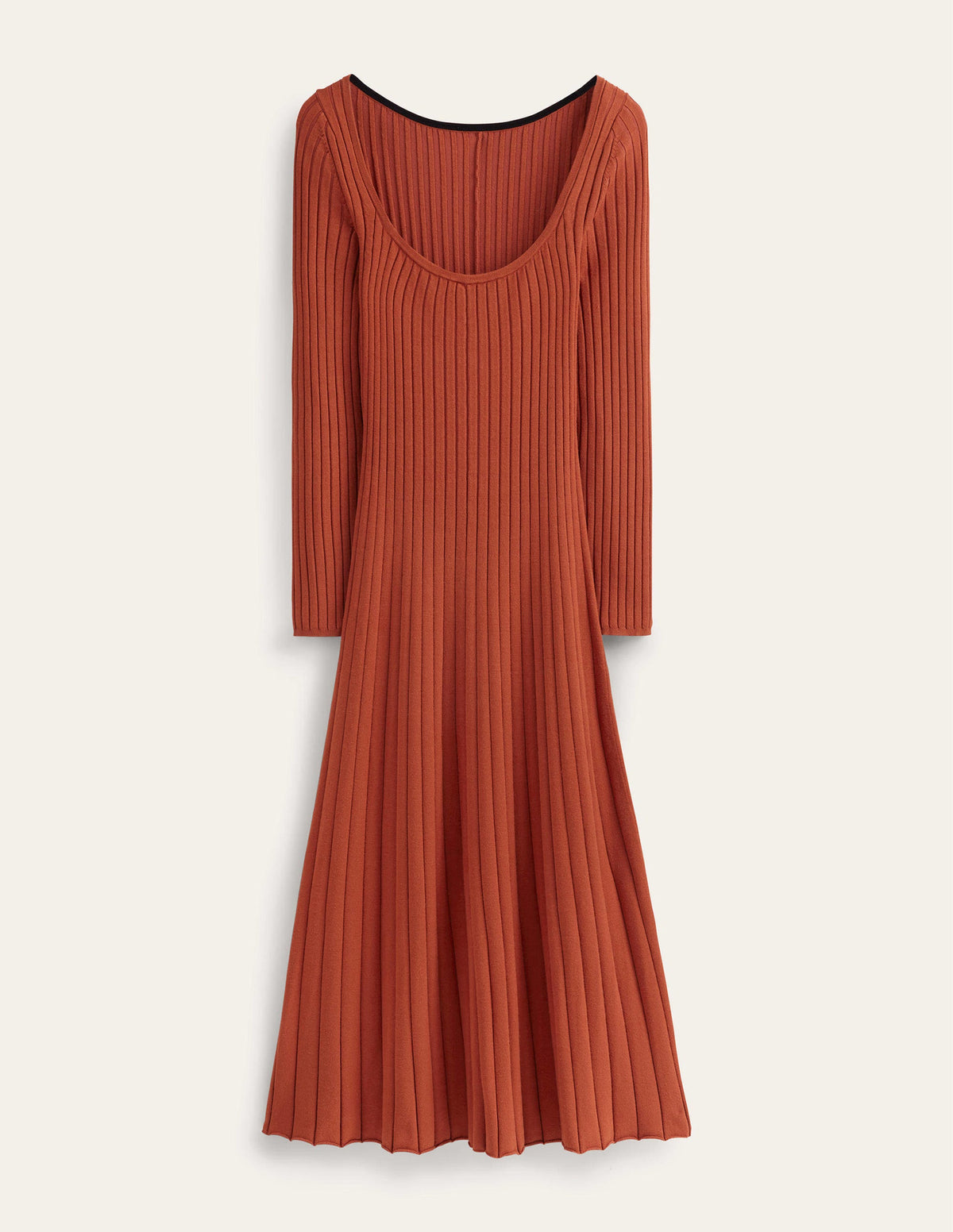 Scoop Neck Knitted Midi Dress-Rust-4