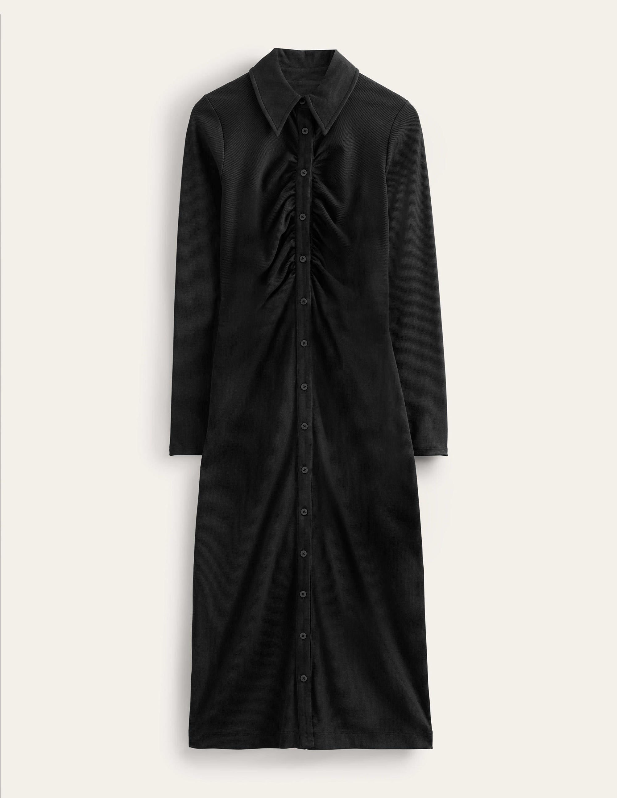 Jersey Ribbed Midi Shirt Dress-Black - Image 5
