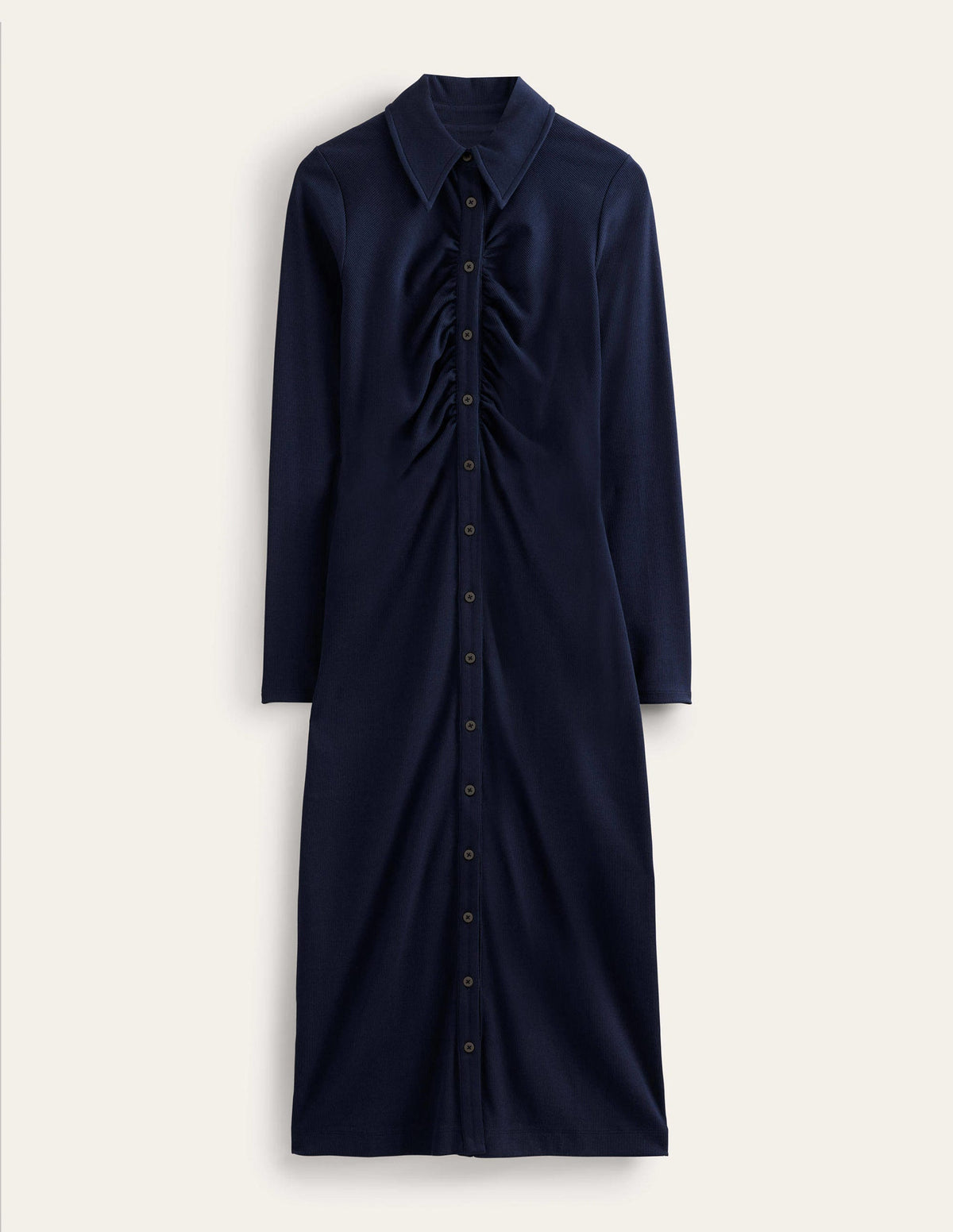 Jersey Ribbed Midi Shirt Dress-Navy-5