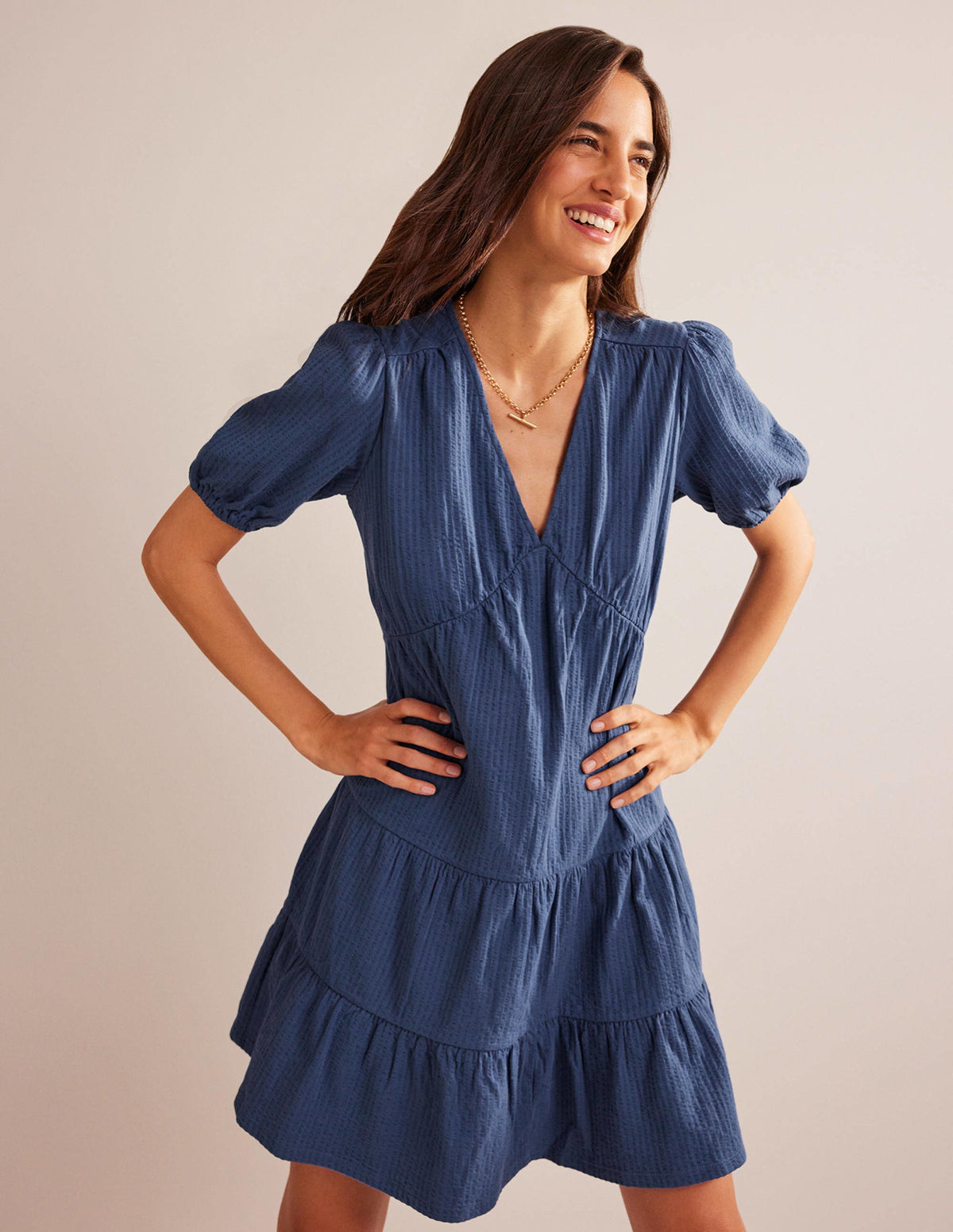Jersey Seersucker Dress-True Navy-1