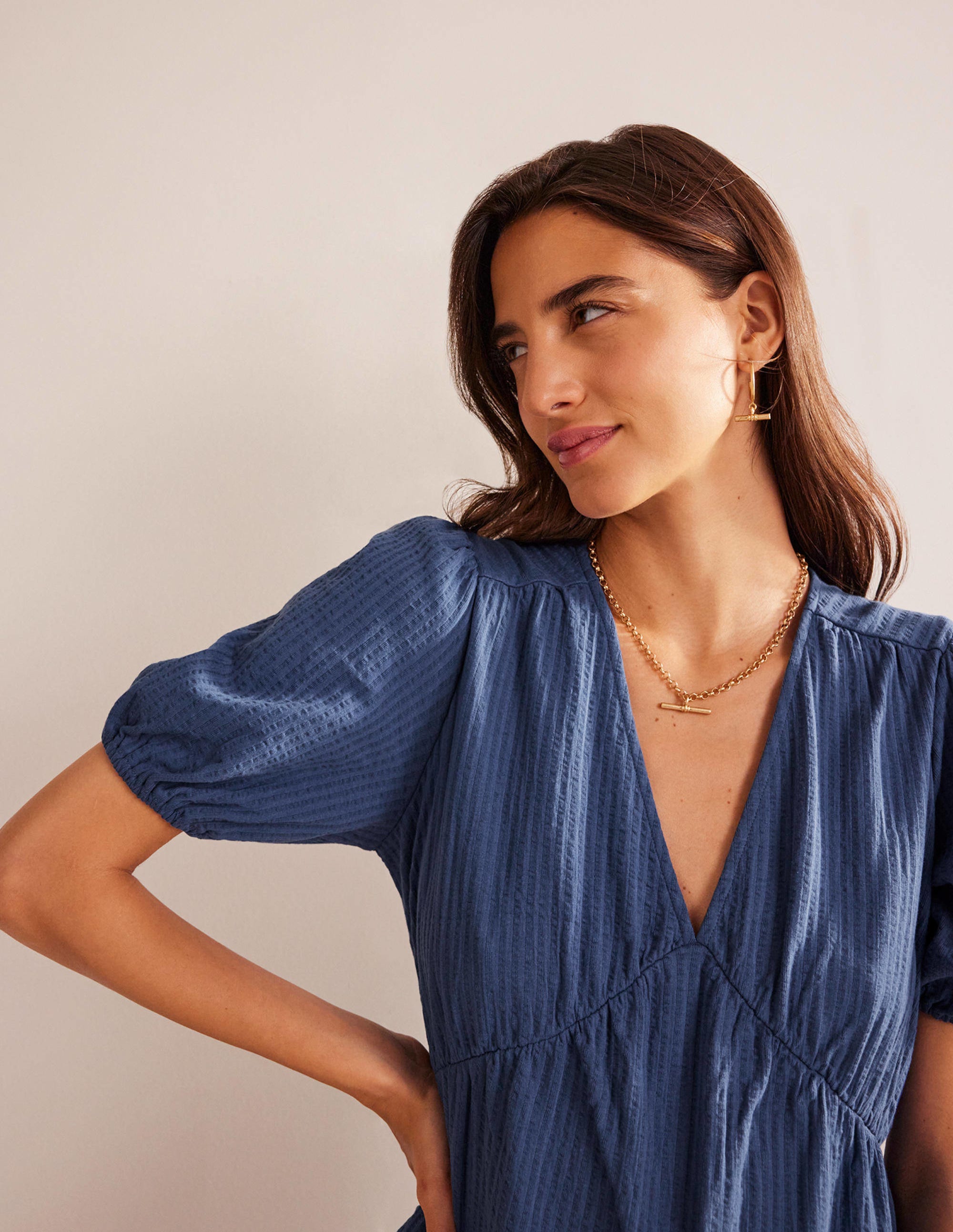 Jersey Seersucker Dress-True Navy - Image 2