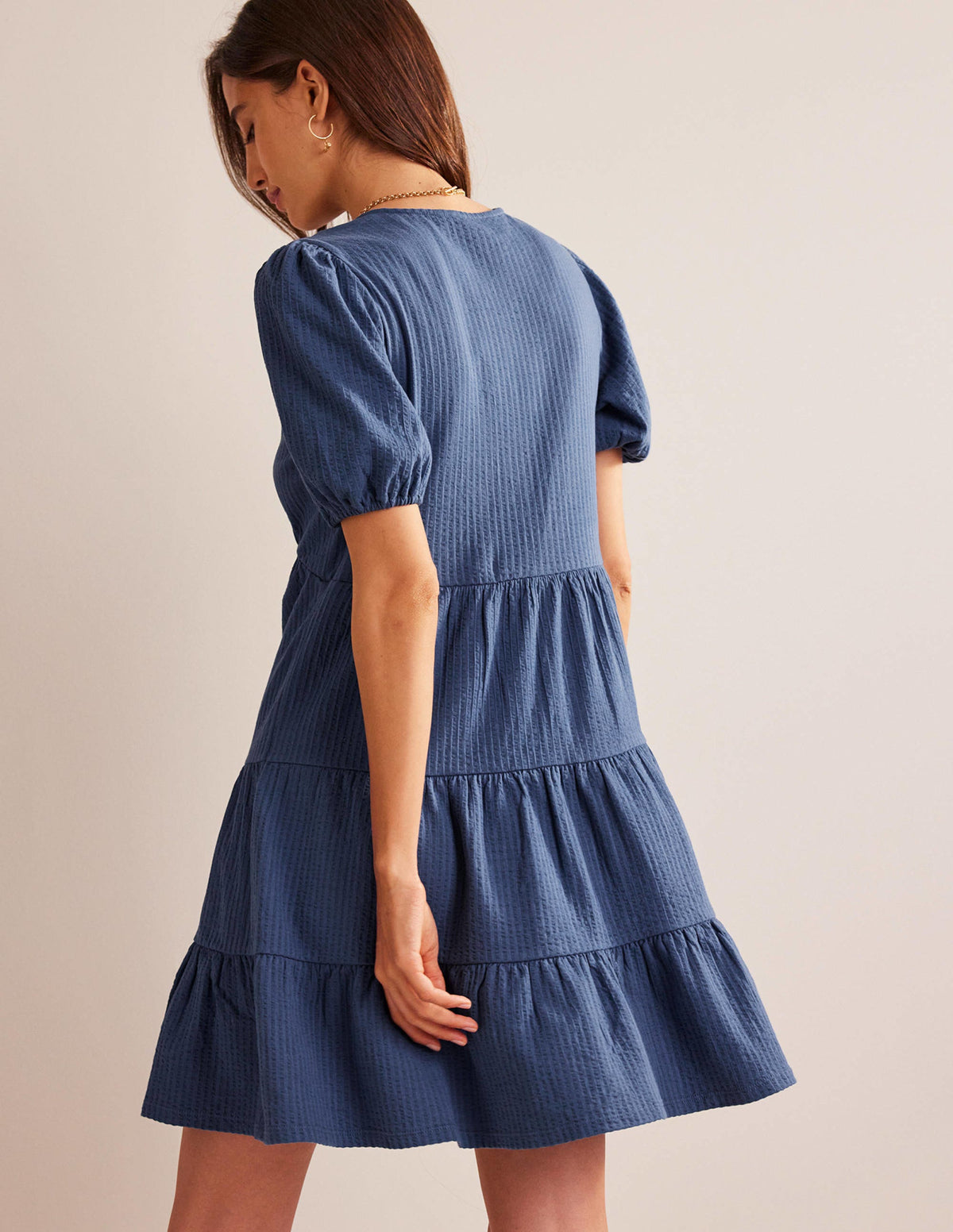 Jersey Seersucker Dress-True Navy-3