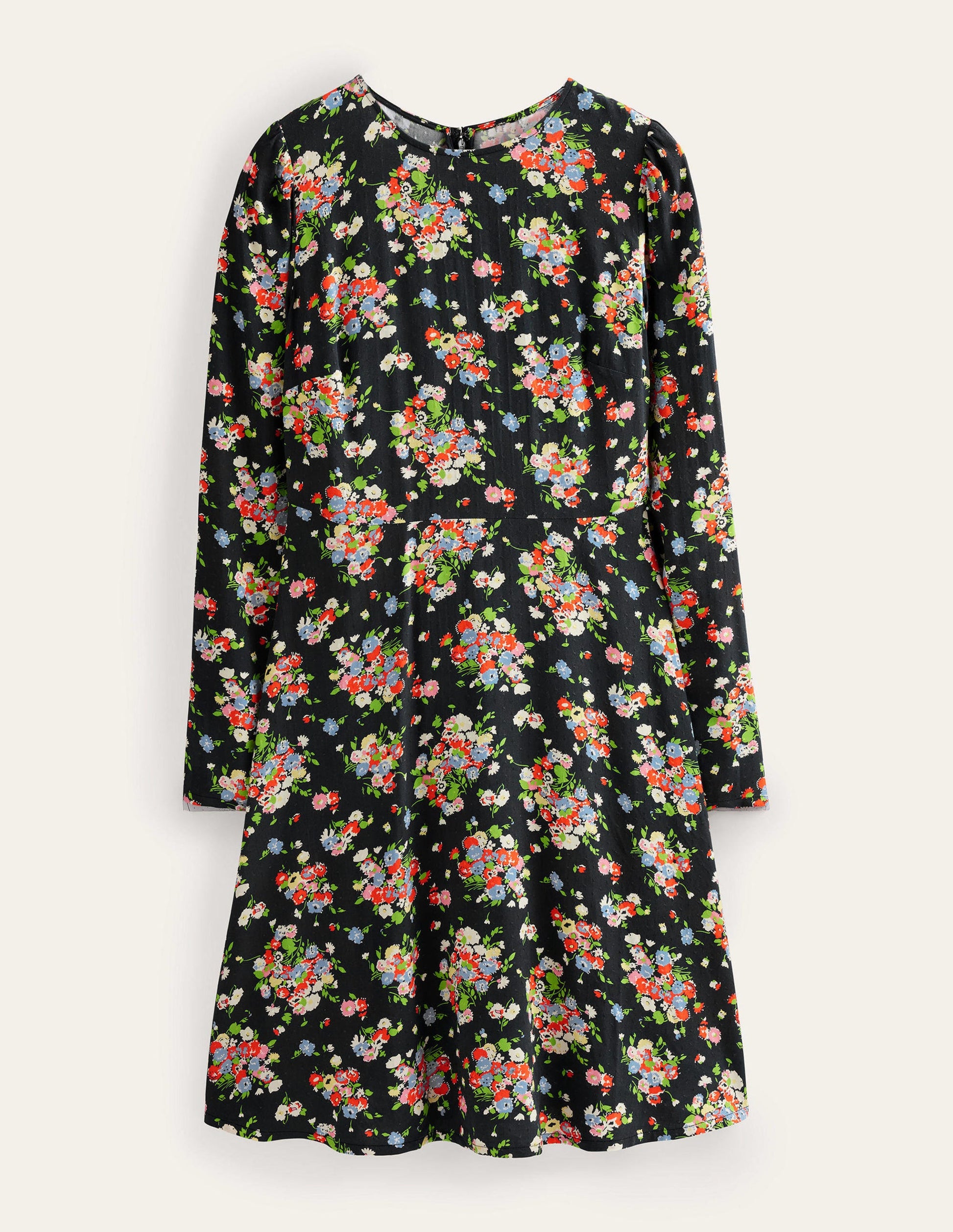 Crew Neck Fit-and-Flare Dress-Black, Wild Cluster-5
