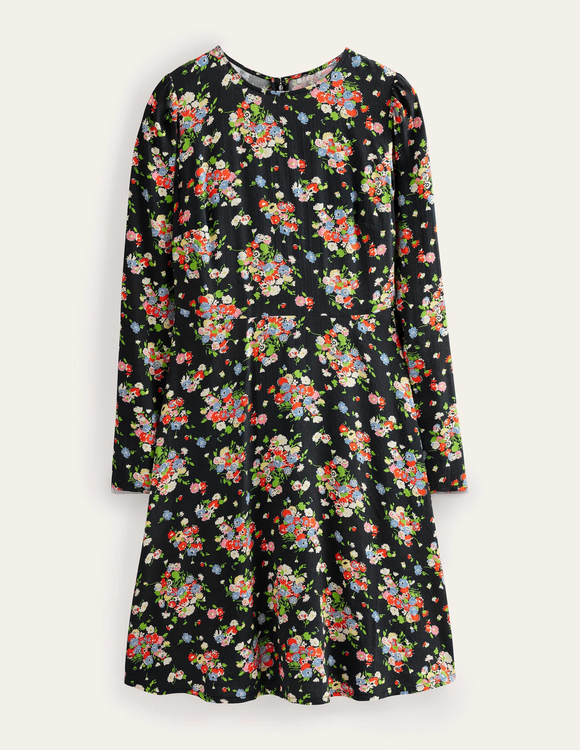 Crew Neck Fit-and-Flare Dress-Black, Wild Cluster - Image 5