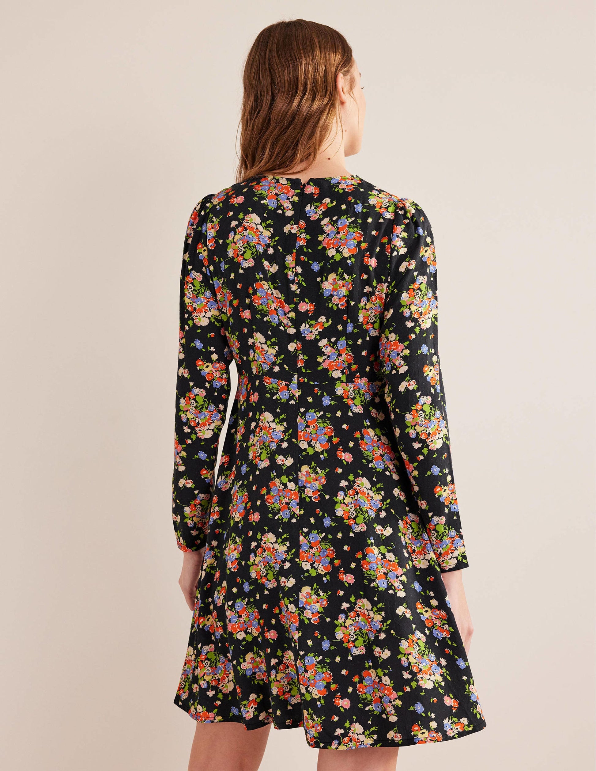 Crew Neck Fit-and-Flare Dress-Black, Wild Cluster-3