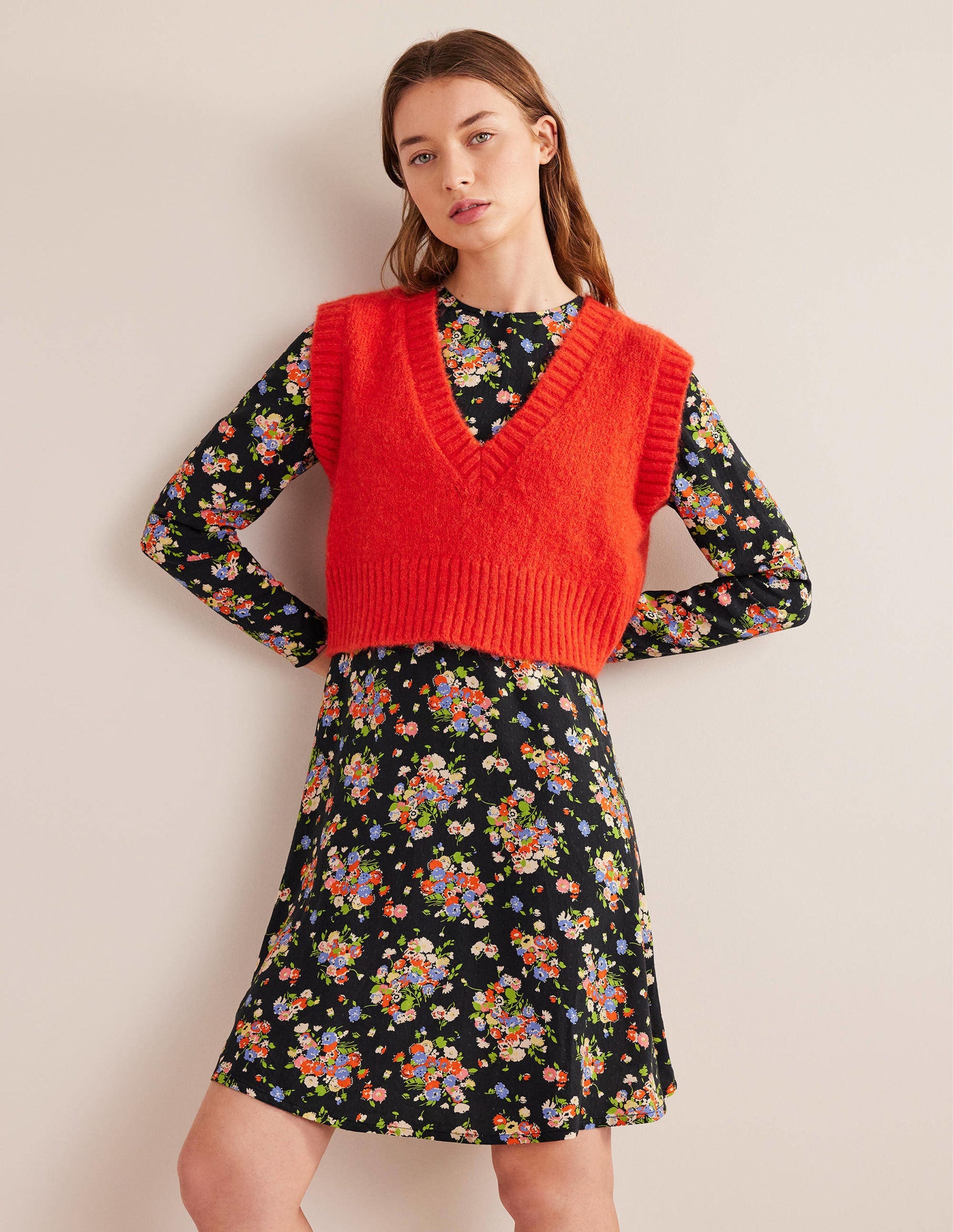 Crew Neck Fit-and-Flare Dress-Black, Wild Cluster-4