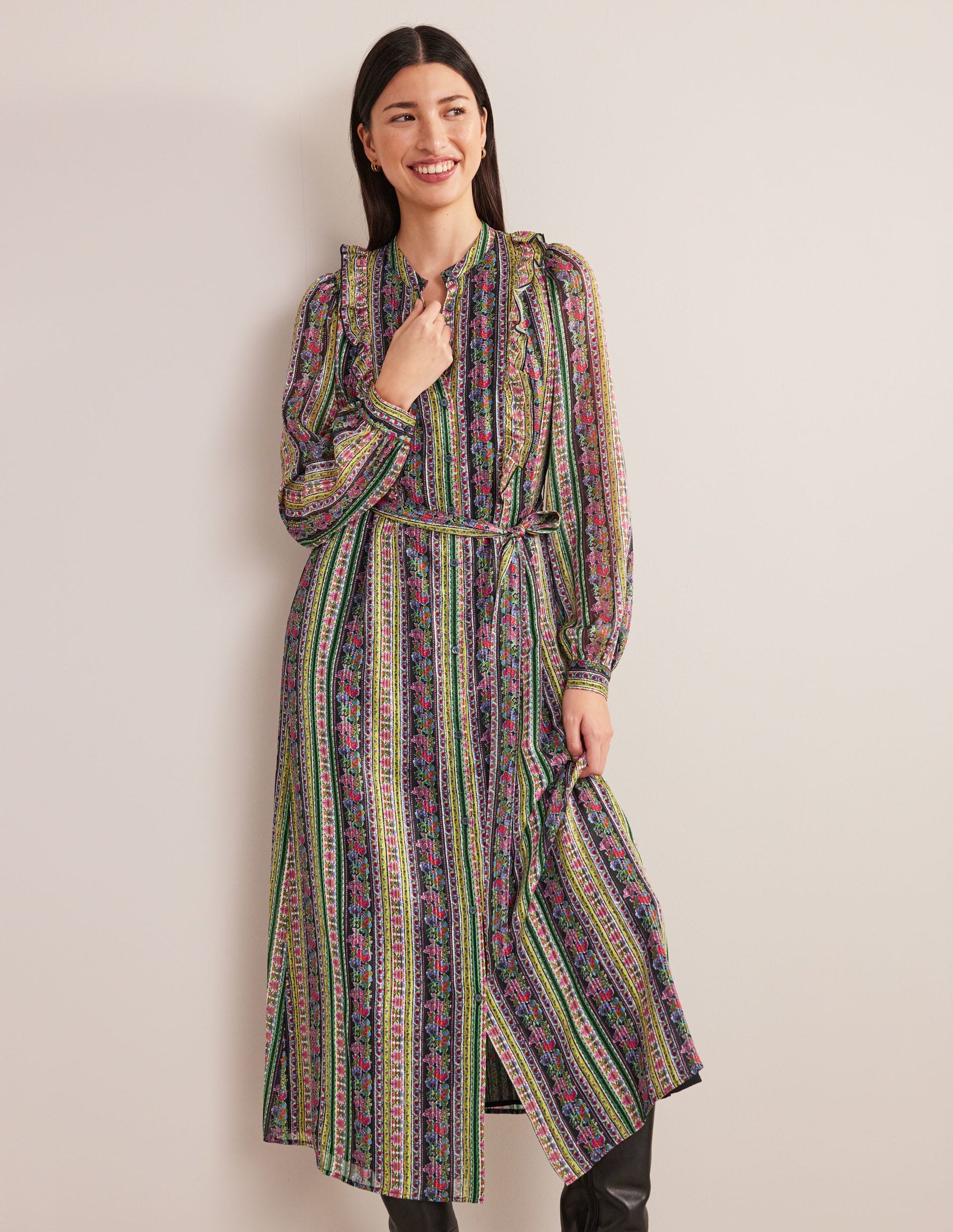 Ruffle Metallic Midi Dress-Multi, Carnation Bloom-1