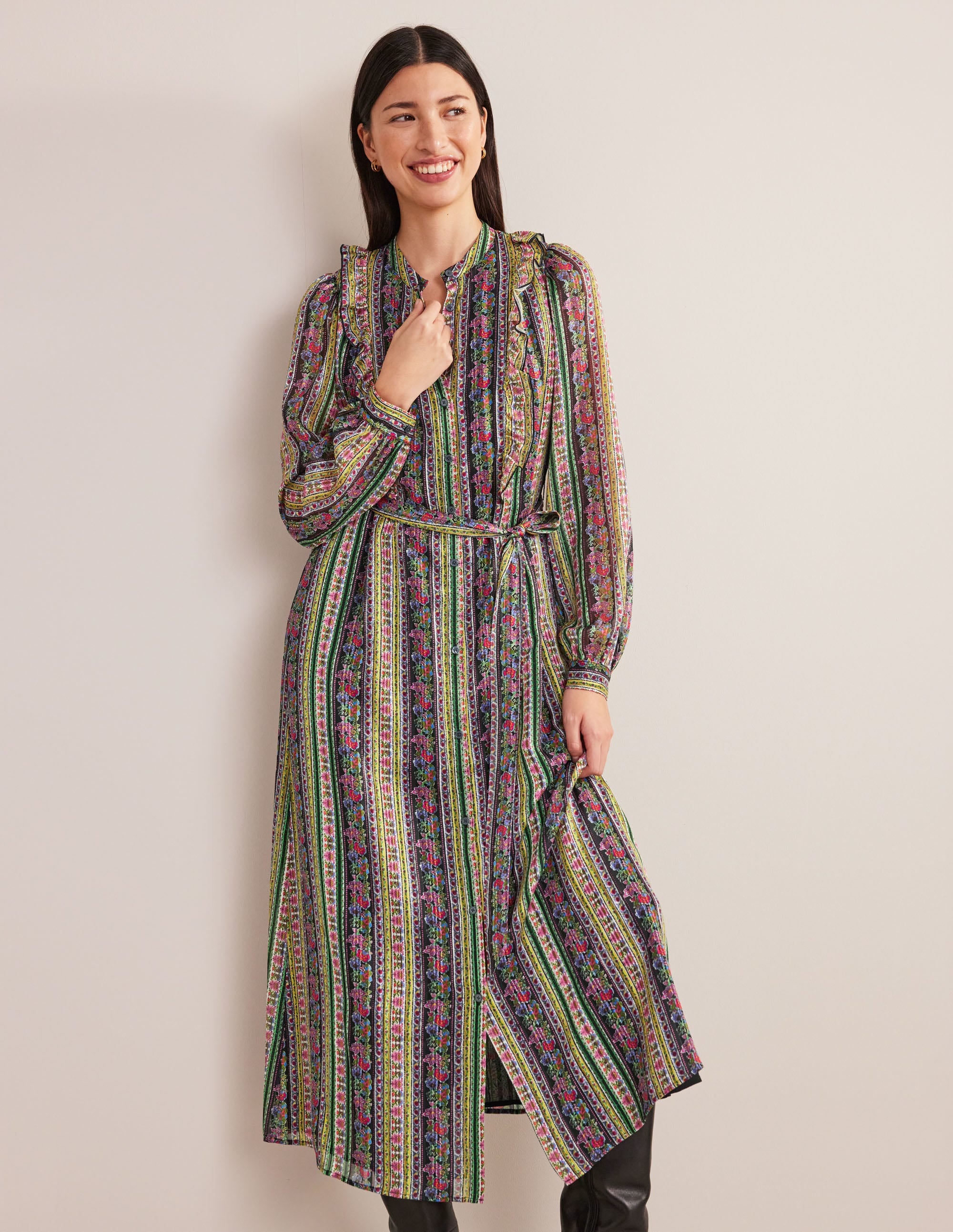 Ruffle Metallic Midi Dress-Multi, Carnation Bloom - Image 1