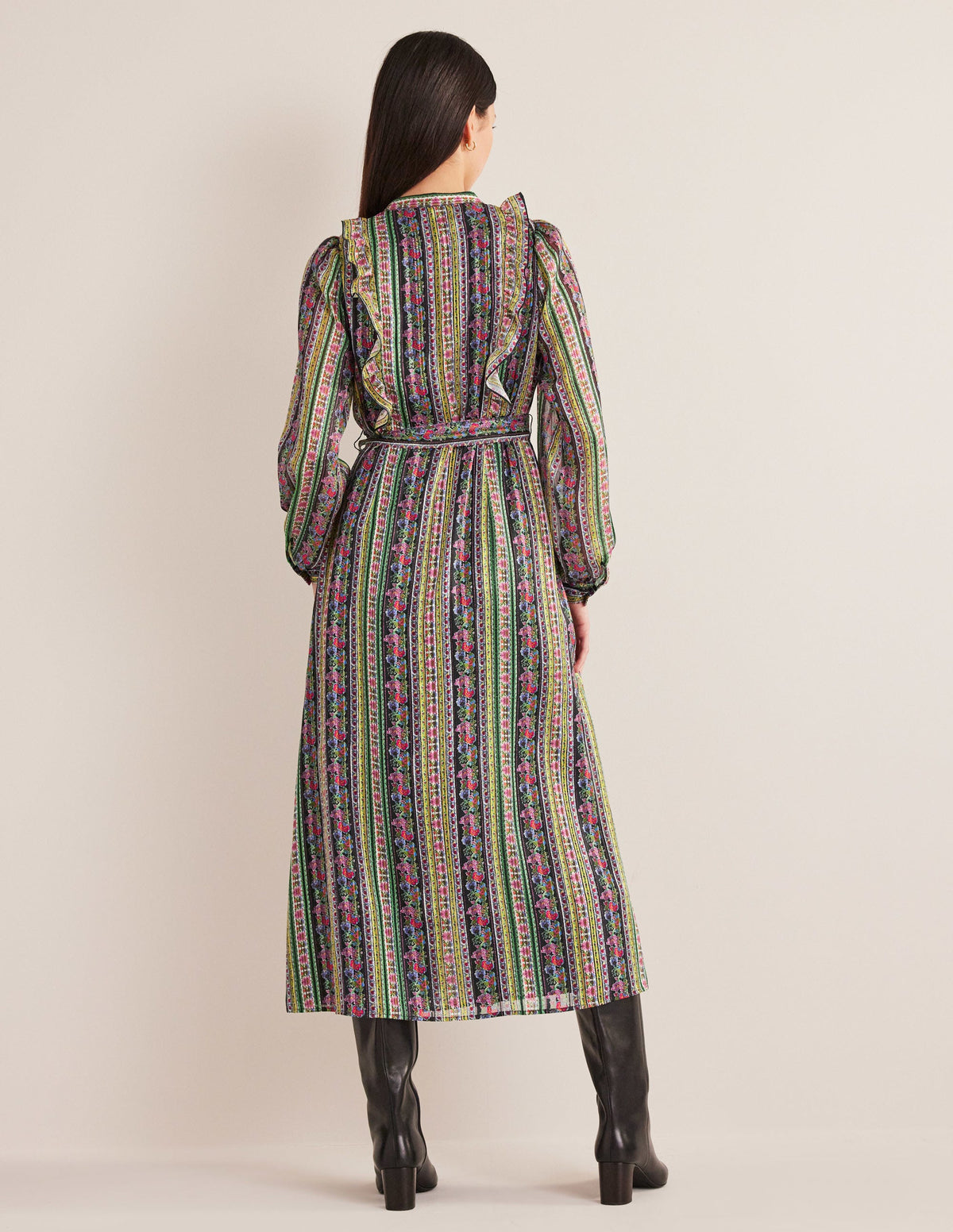 Ruffle Metallic Midi Dress-Multi, Carnation Bloom - Image 3