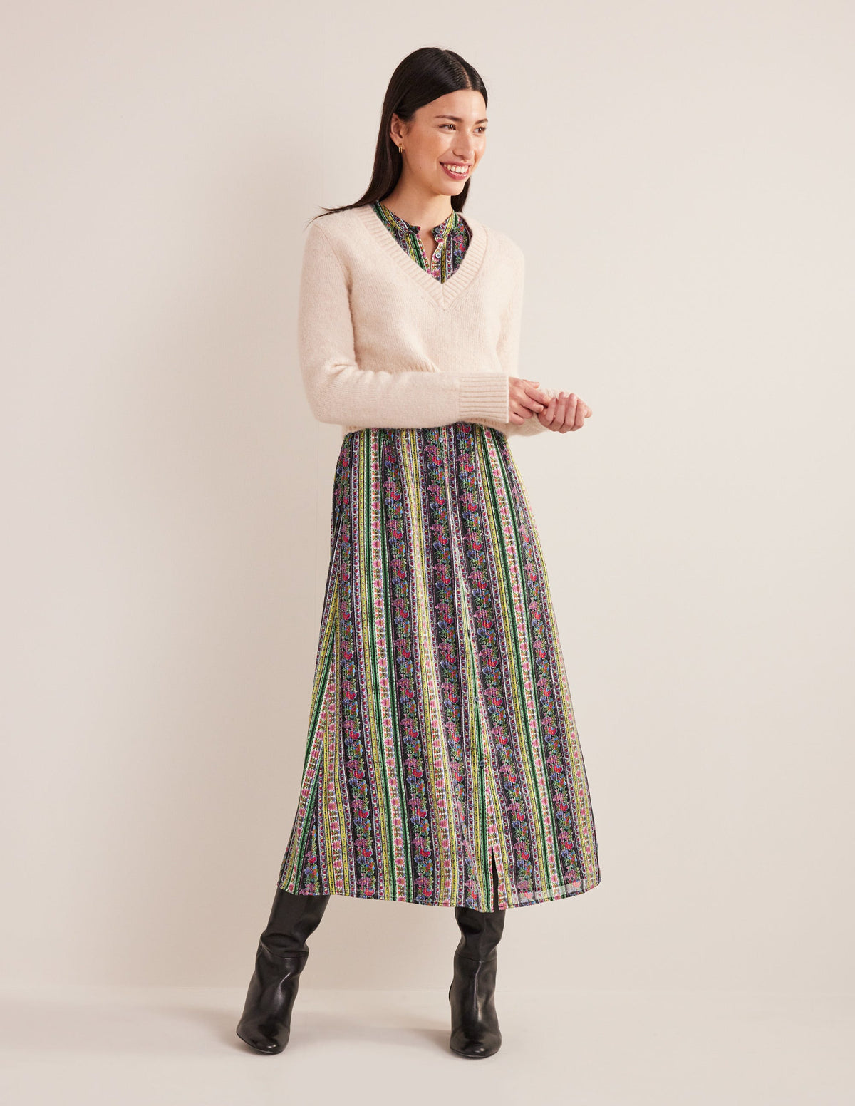 Ruffle Metallic Midi Dress-Multi, Carnation Bloom - Image 6