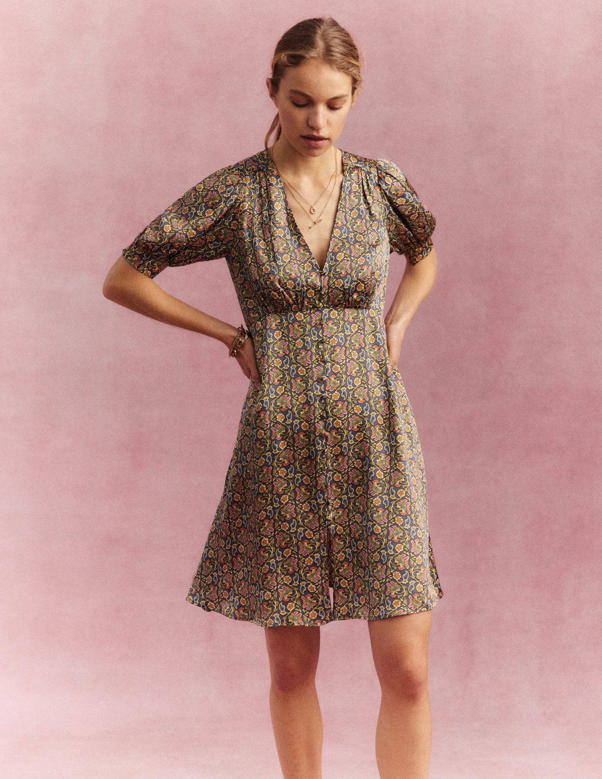 Satin Tea Dress-Nightshadow, Block Paisley - Image 5