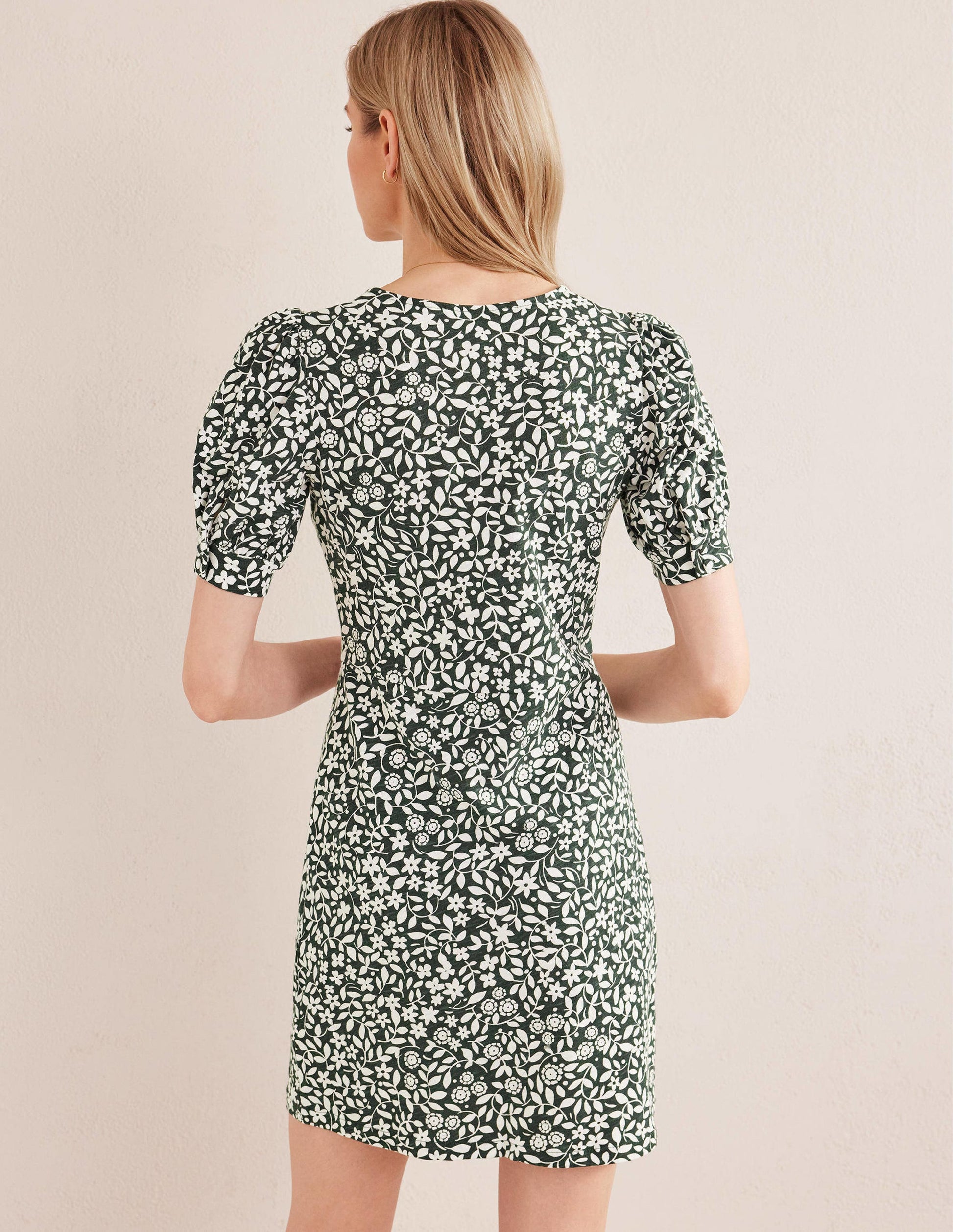 V-Neck Jersey Mini Dress-Chatsworth, Sunflower Pop-3
