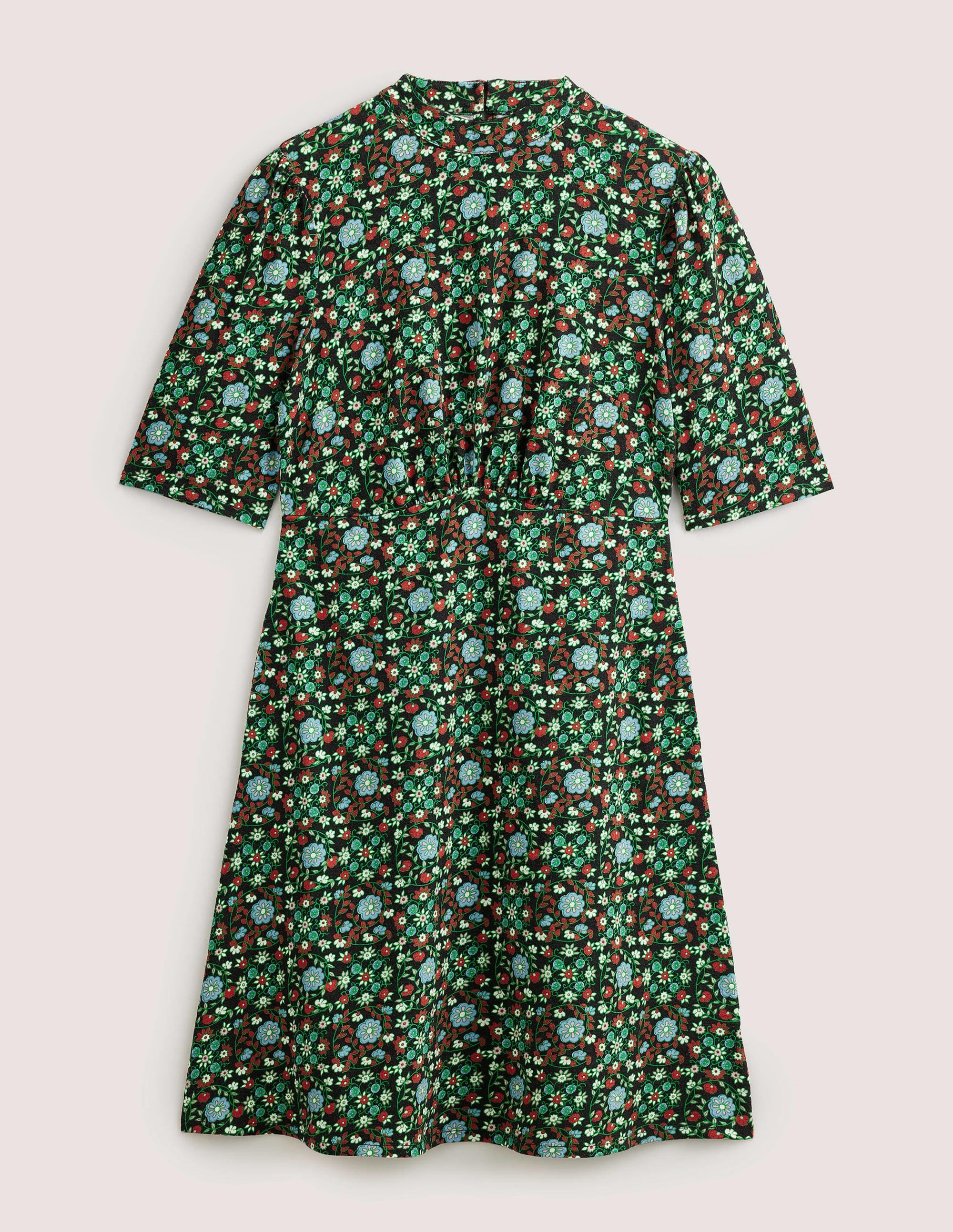 Jersey Mini Dress-Black, Gardenia Swirl - Image 6