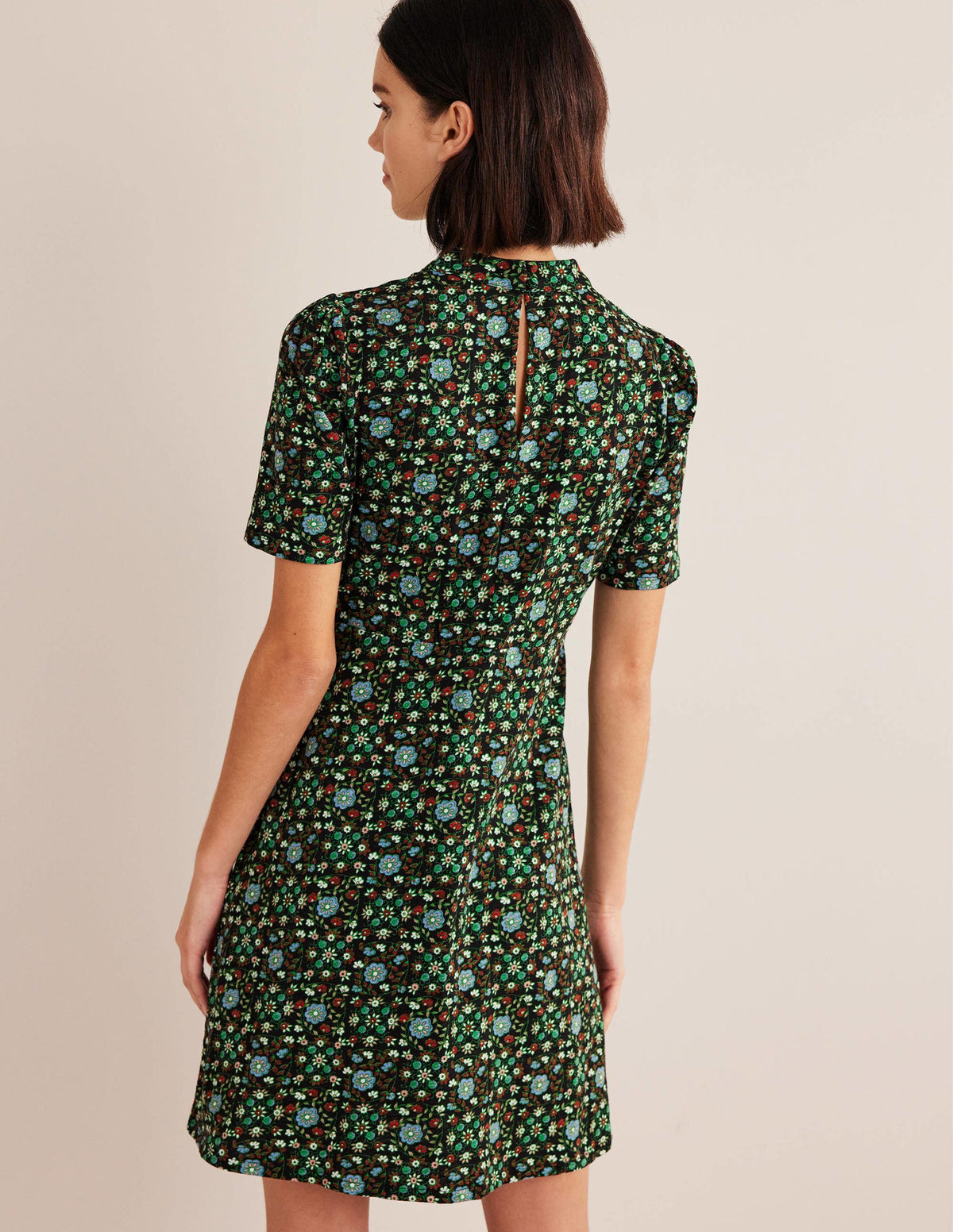 Jersey Mini Dress-Black, Gardenia Swirl - Image 3