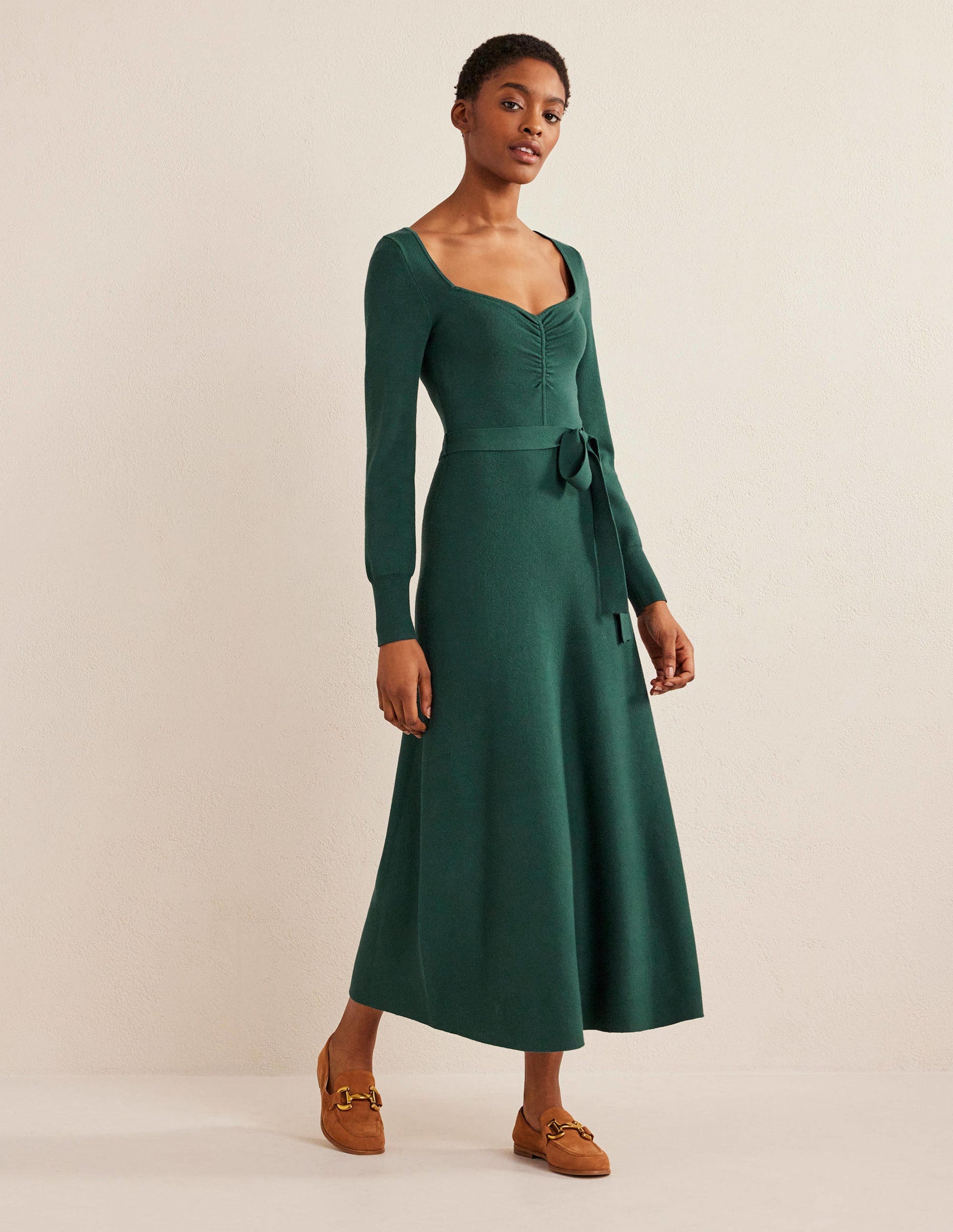 Sweetheart Midi Knitted Dress-Emerald Night-1