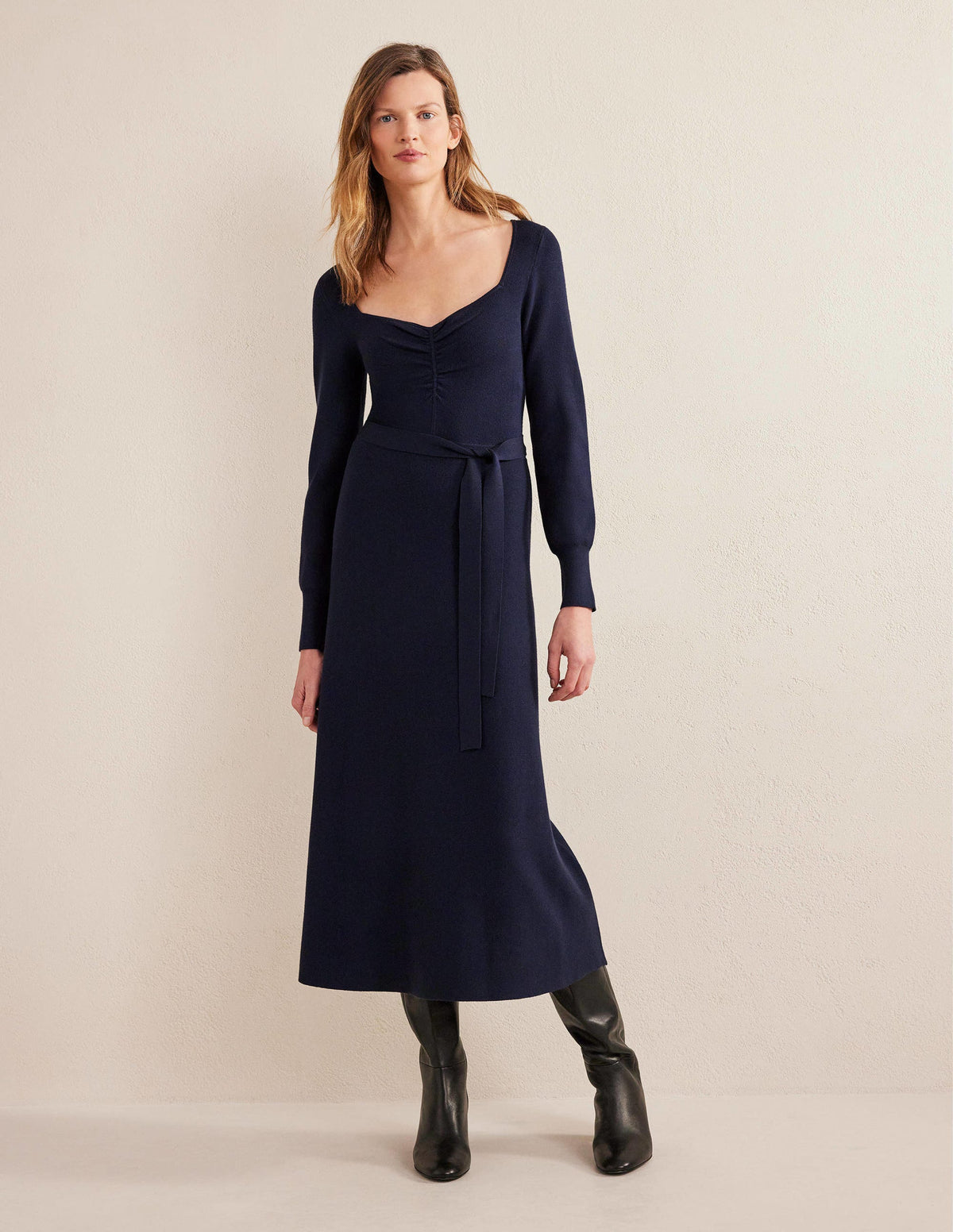 Sweetheart Midi Knitted Dress-Navy-1