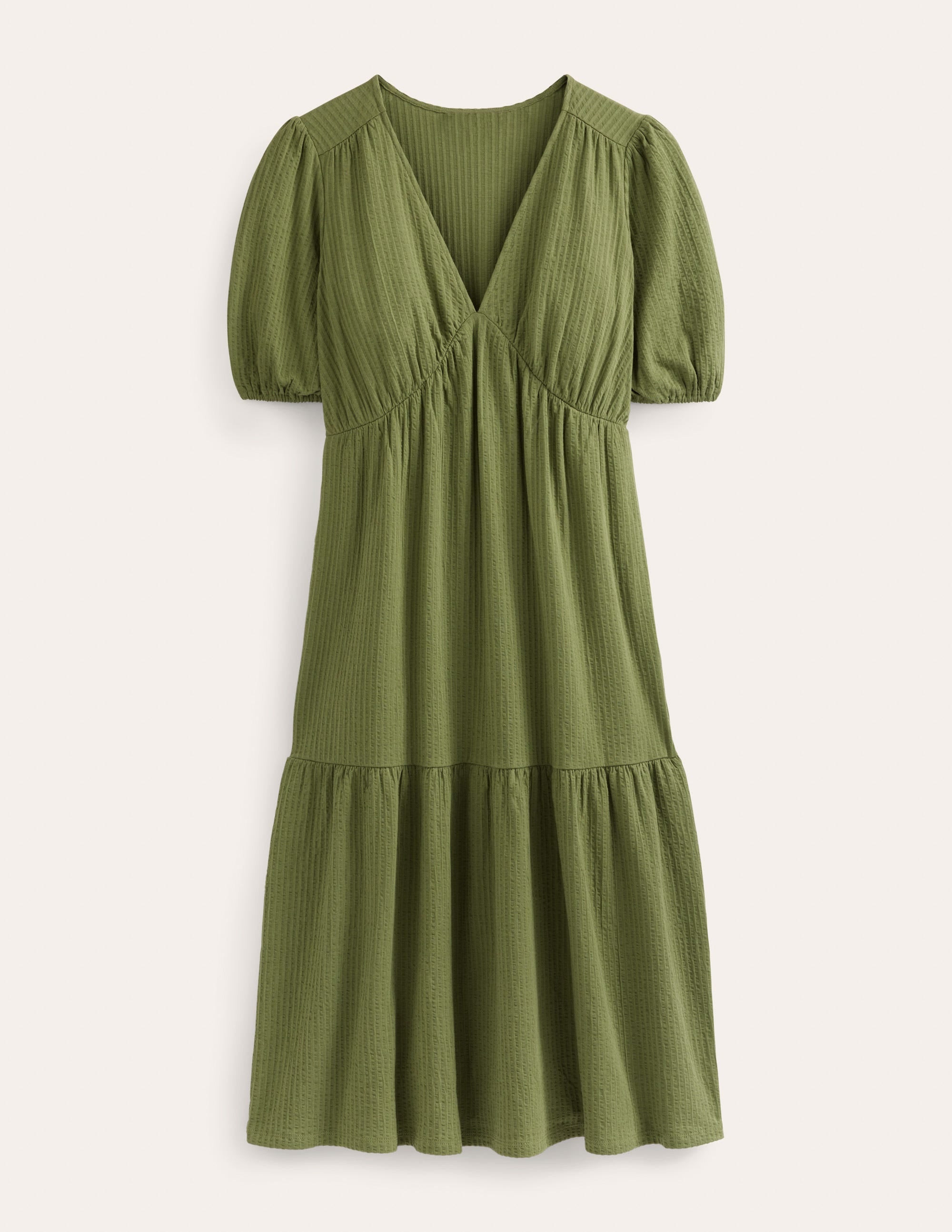 Jersey Seersucker Midi Dress-Washed Khaki - Image 5