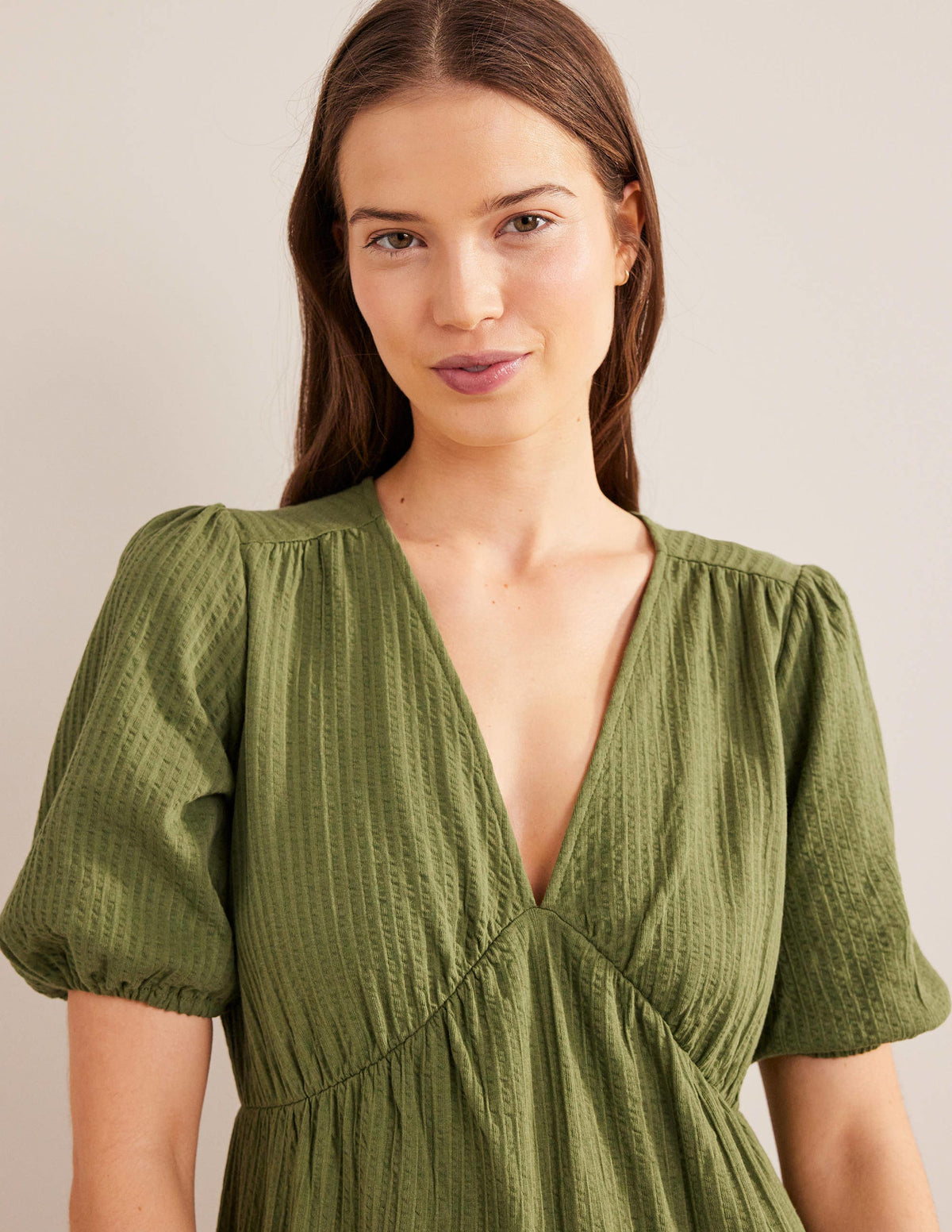 Jersey Seersucker Midi Dress-Washed Khaki-2