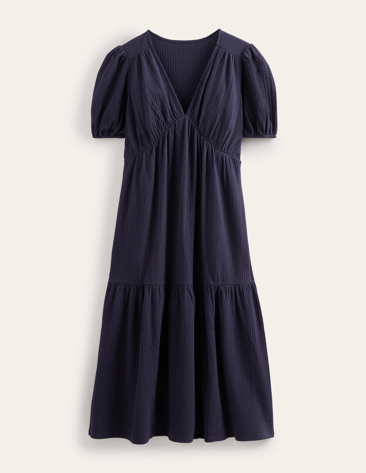 Jersey Seersucker Midi Dress-Navy-5