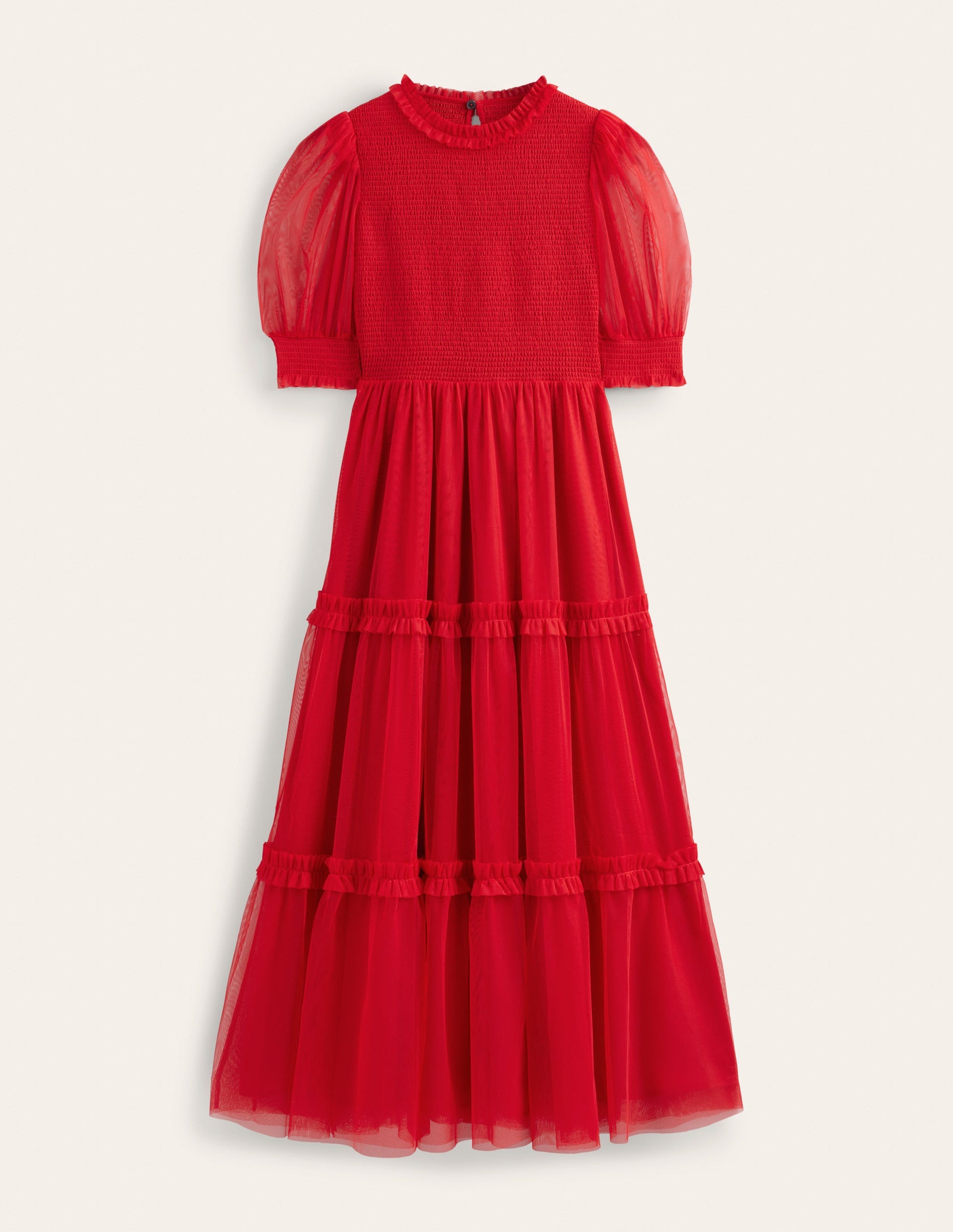 Smocked Tulle Maxi Dress-Dark Rose-5