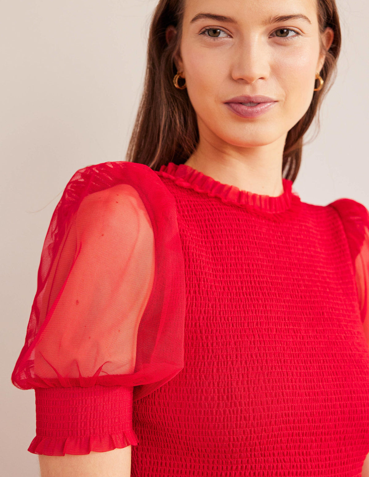 Smocked Tulle Maxi Dress-Dark Rose - Image 2