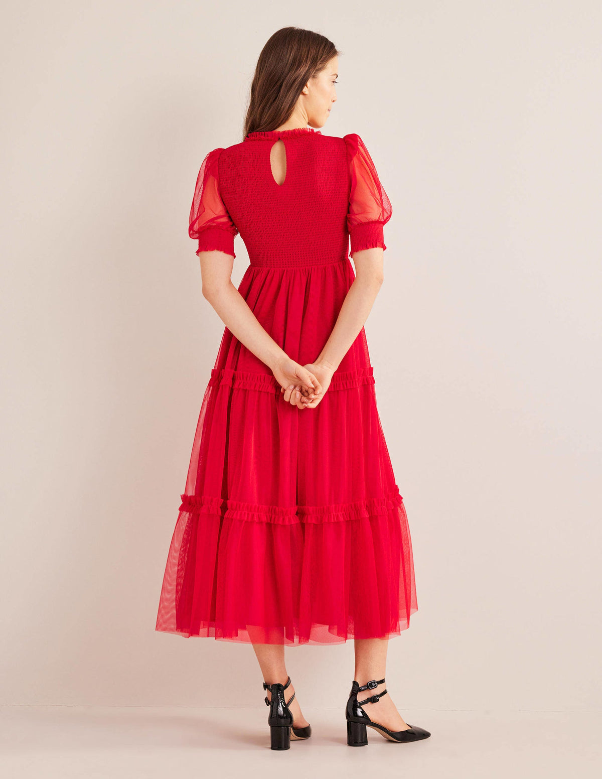 Smocked Tulle Maxi Dress-Dark Rose-3