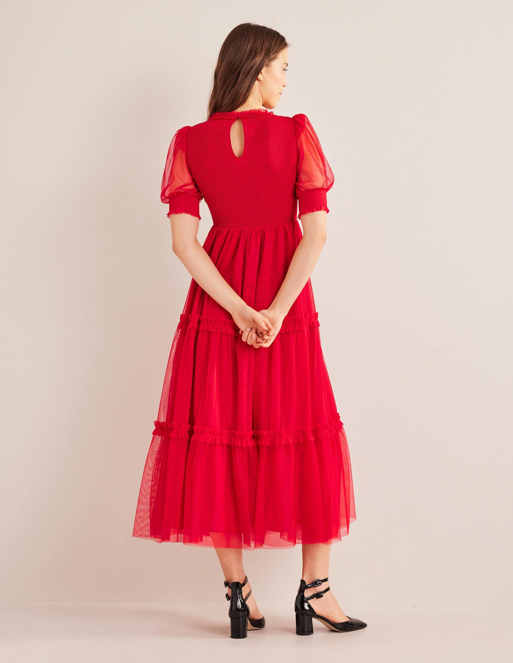 Smocked Tulle Maxi Dress-Dark Rose - Image 3