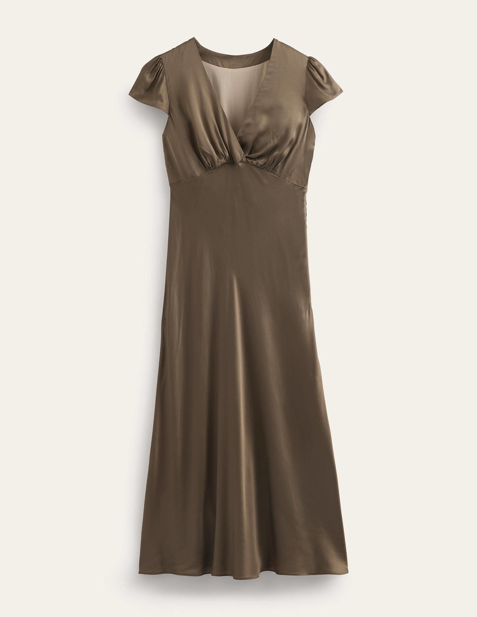 Satin Empire Midi Tea Dress-Khaki-5